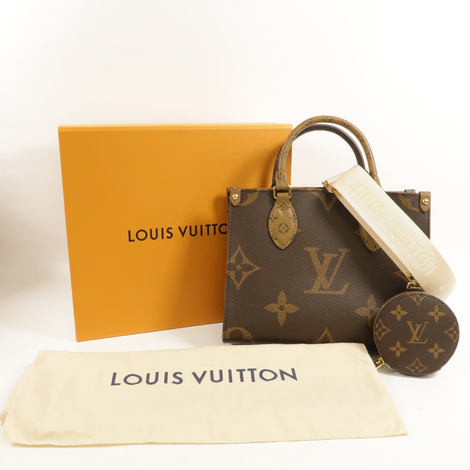 LOUIS VUITTON Monogram Giant OnTheGo PM金扣手挽肩背兩用袋棕色