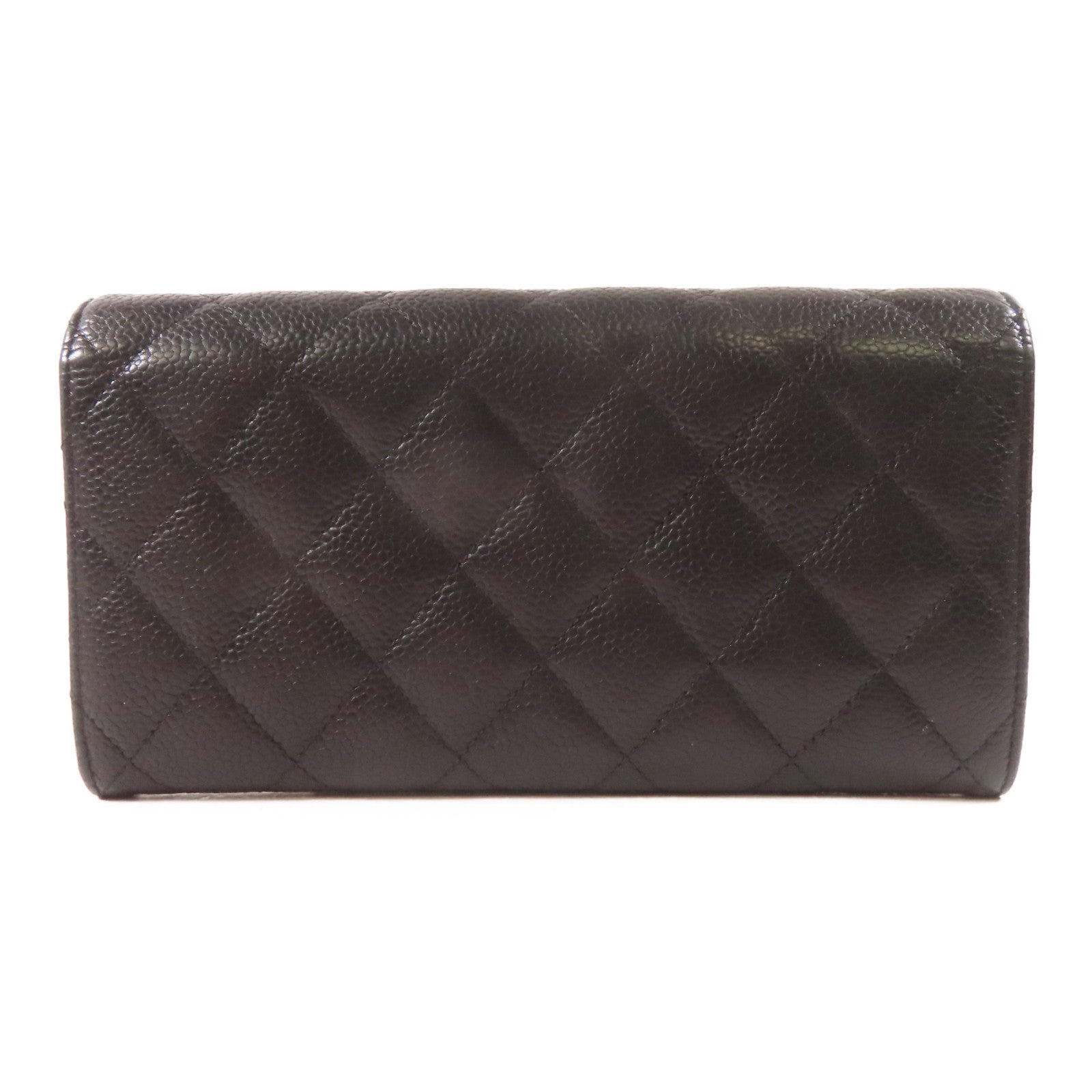 CHANEL 菱格牛皮皮革Long Wallet銀扣長錢包黑色