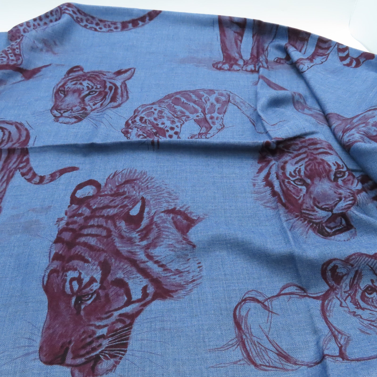 HERMES 羊絨/絲質Scarf圍巾藍色/酒紅色
