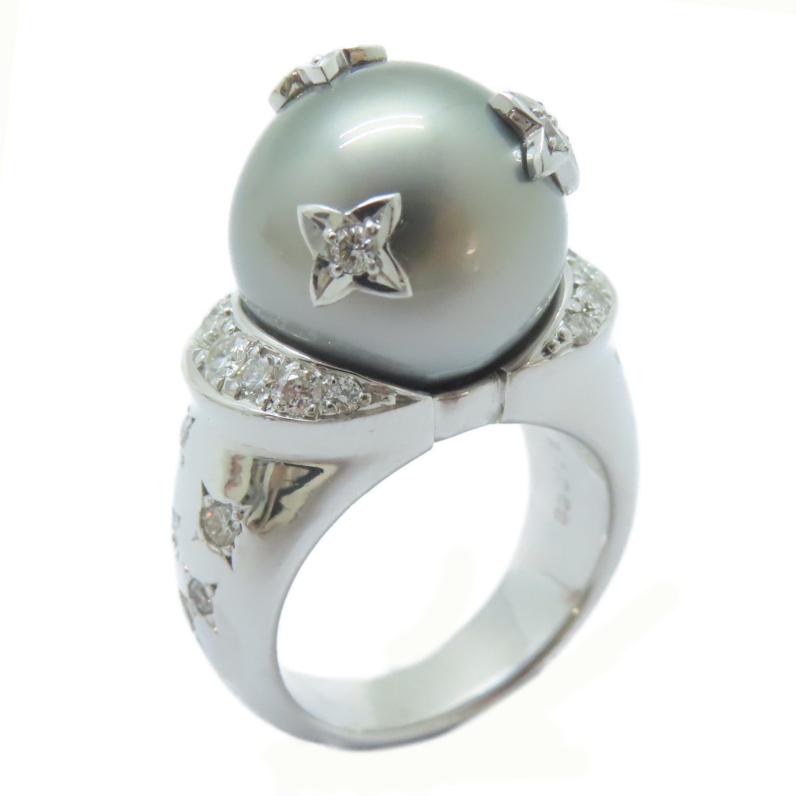 JEWELRY 18K白金Pearl Ring 14.3mm珍珠/0.668ct鑽石戒指US#6.75