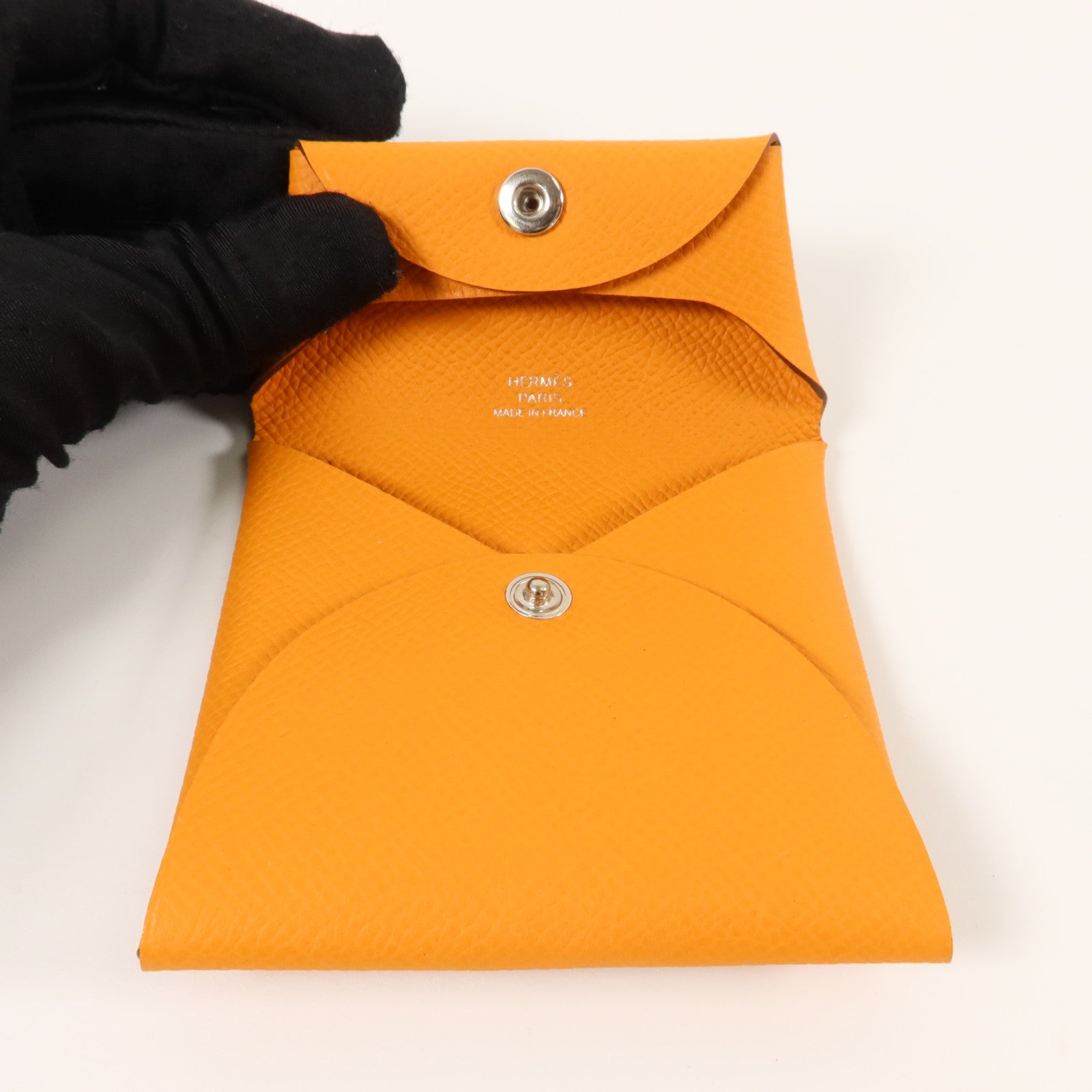 HERMES Epsom皮革Bastia零錢包Orange