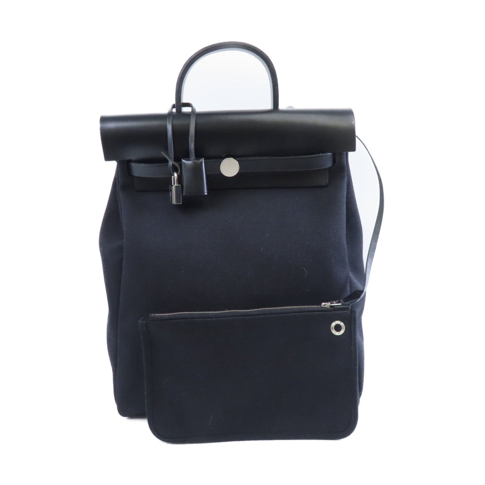 HERMES 帆布/皮革Herbag Backpack 銀扣背包黑色