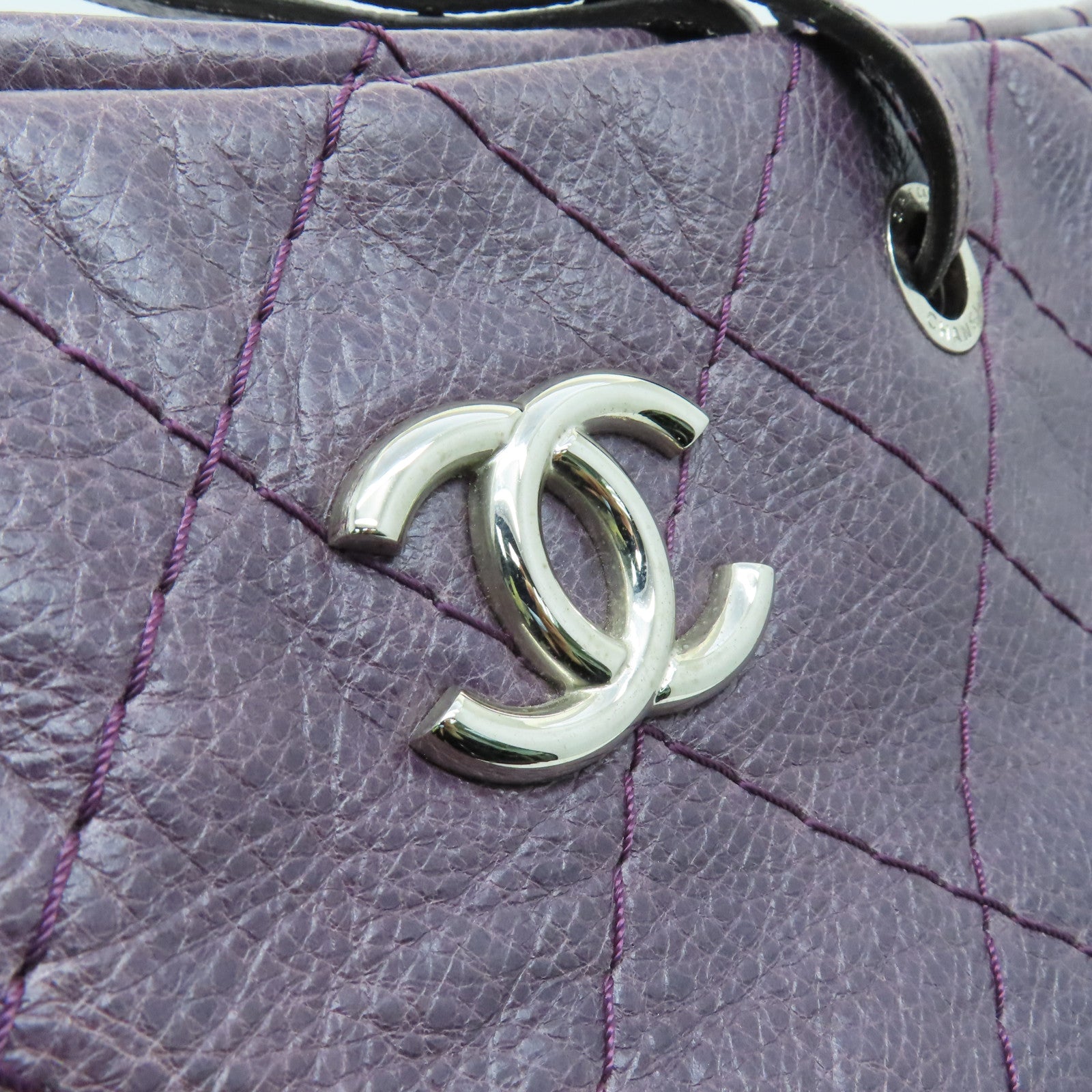 CHANEL 【清倉大減價】菱格牛皮皮革Tote Bag銀扣手挽袋紫色