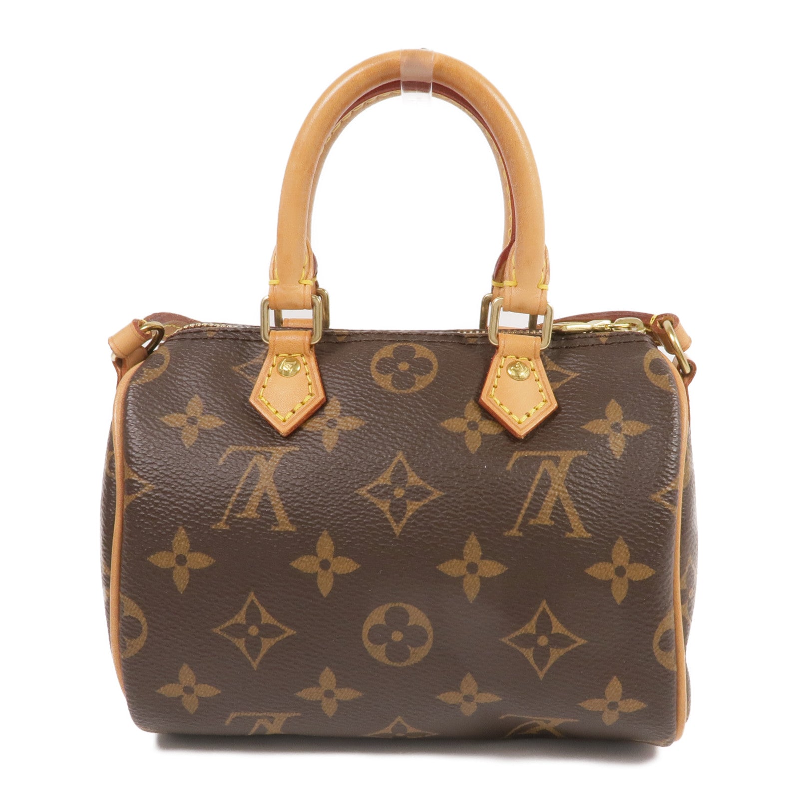 LOUIS VUITTON Monogram Nano Speedy金扣手挽肩背兩用袋棕色