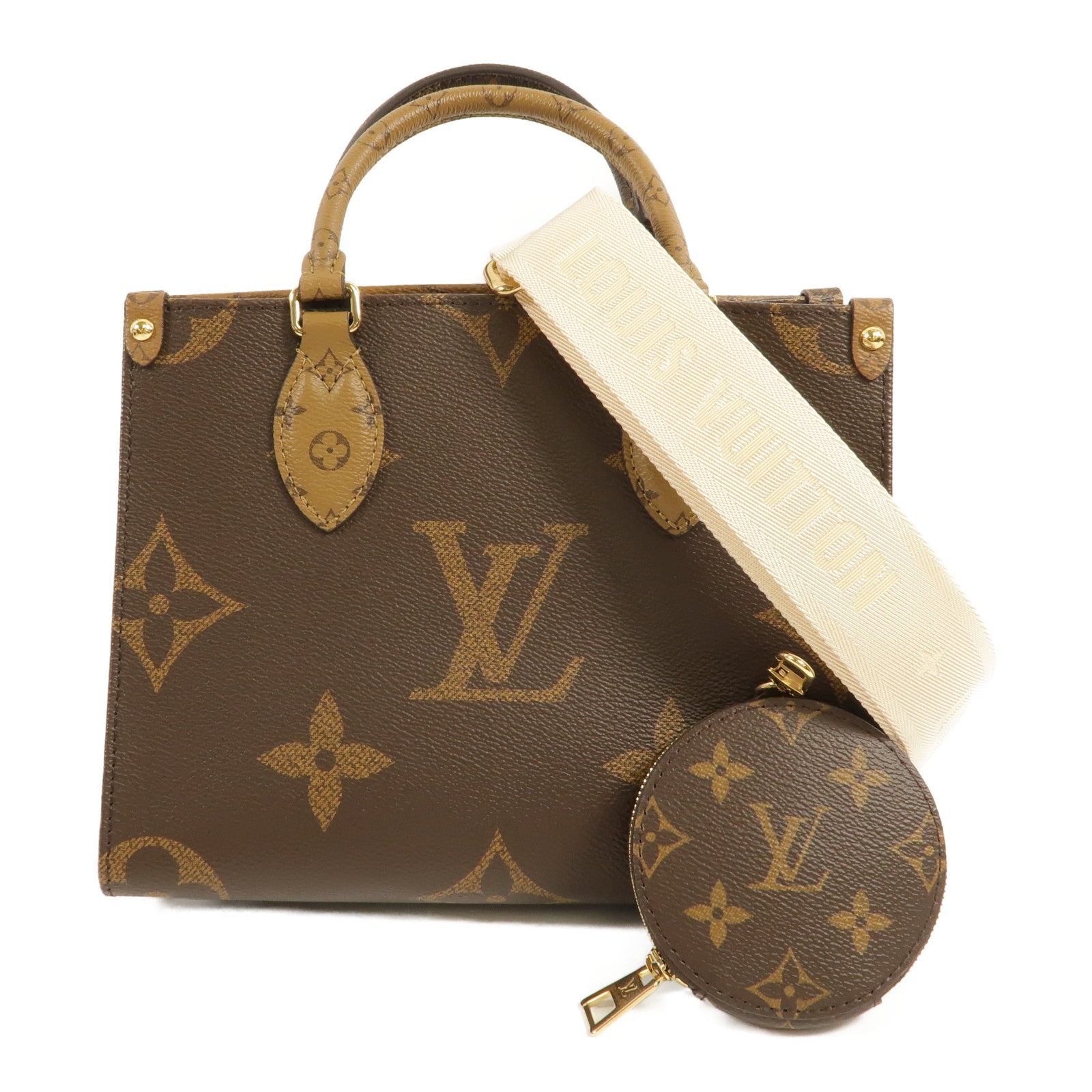 LOUIS VUITTON Monogram Giant OnTheGo PM金扣手挽肩背兩用袋棕色