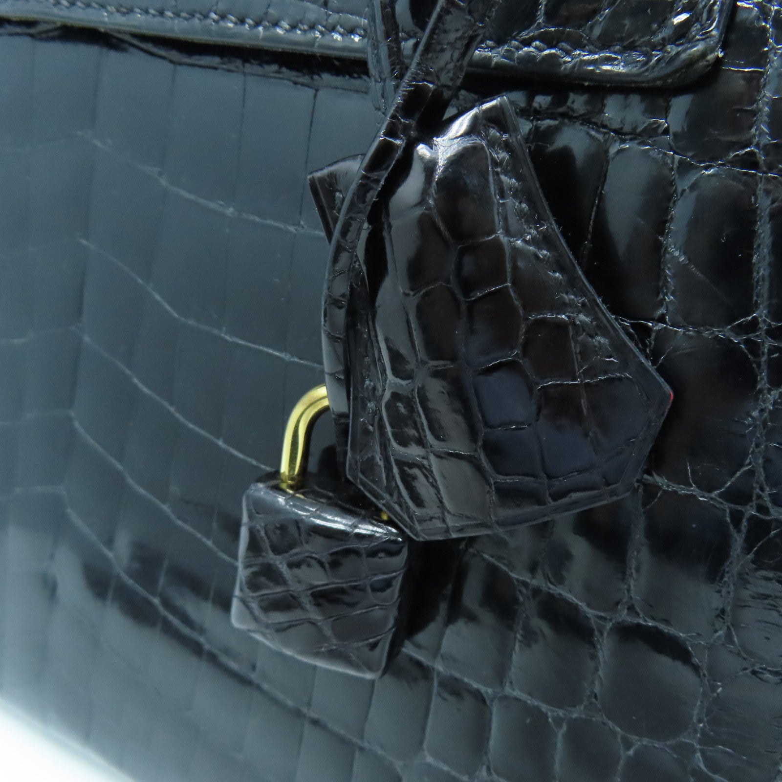 HERMES crocodile leather Kelly 25 gold buckle handle shoulder bag black