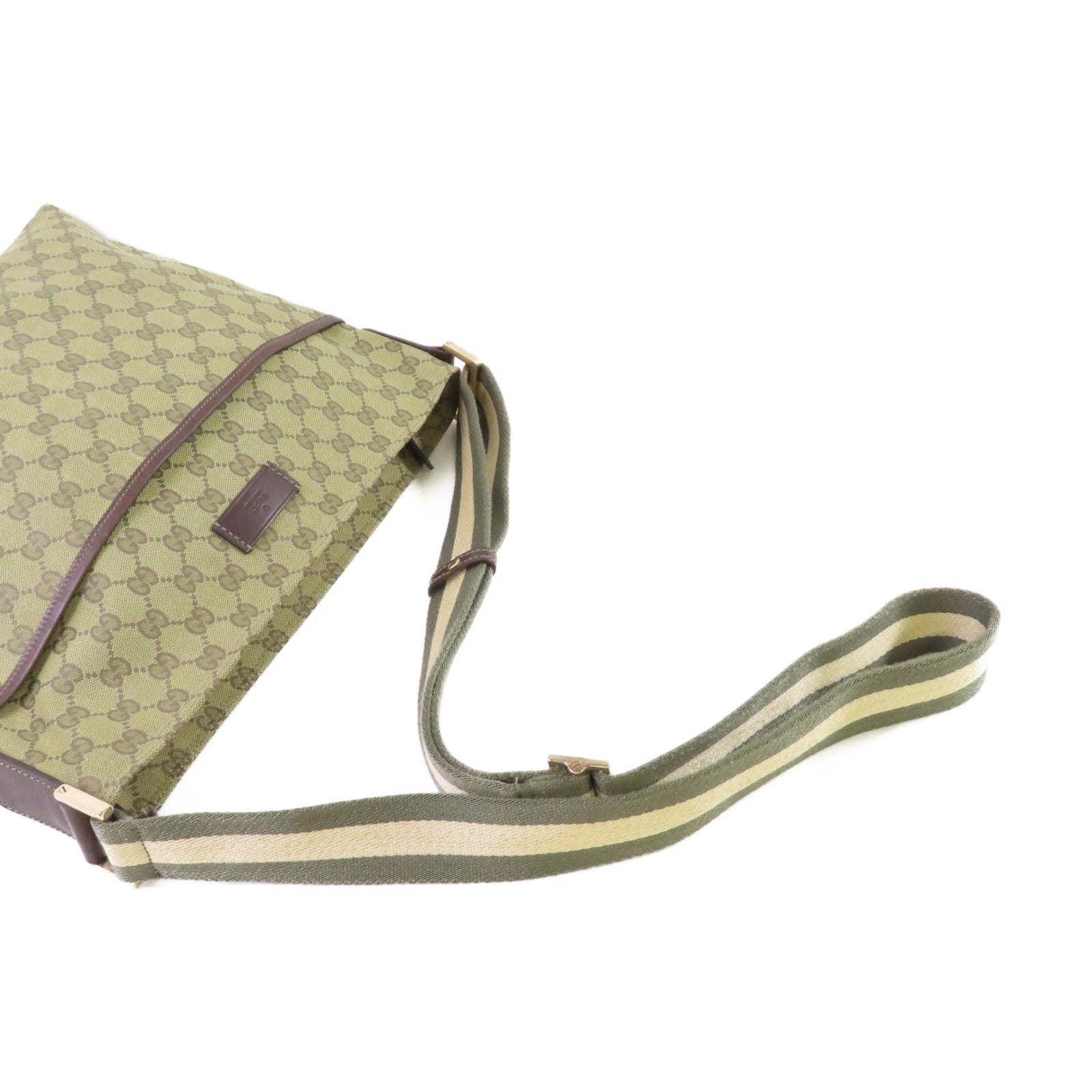 GUCCI GG帆布Sherry Line Shoulder Bag金扣肩背袋綠色