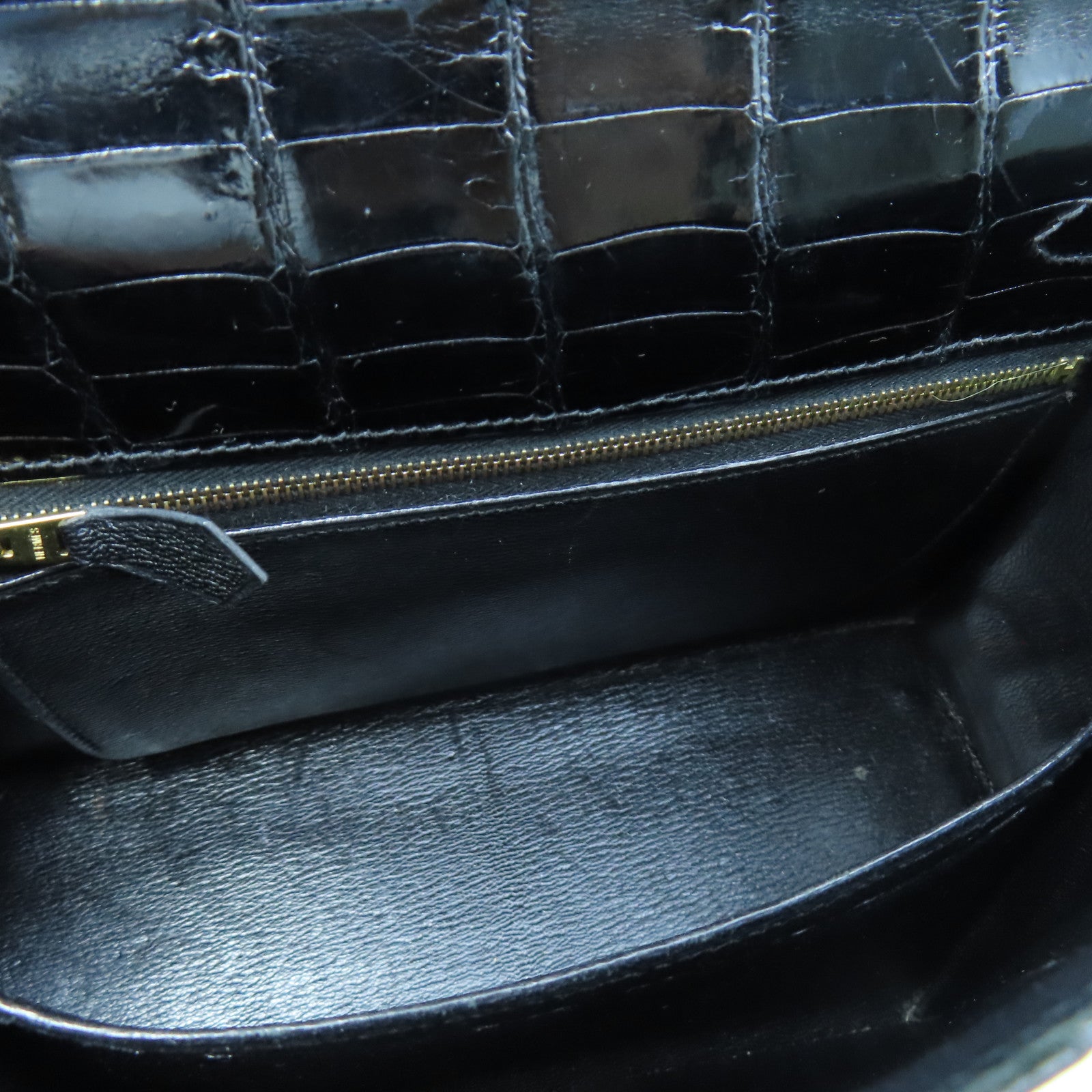 HERMES crocodile leather Kelly 25 gold buckle handle shoulder bag black