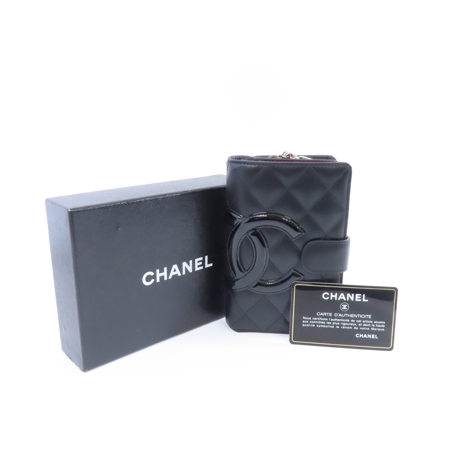 CHANEL 菱格牛皮皮革Cambon Wallet銀扣錢包黑色
