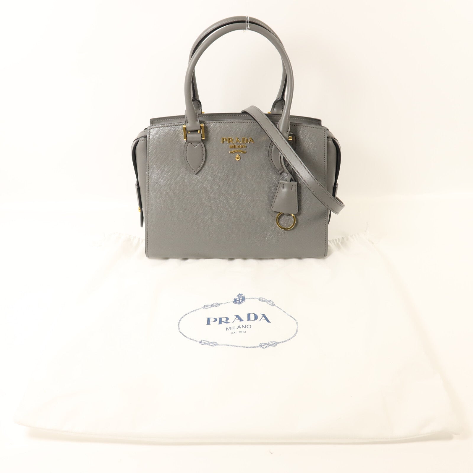 PRADA 牛皮皮革Borsa A mano金扣手挽肩背兩用袋