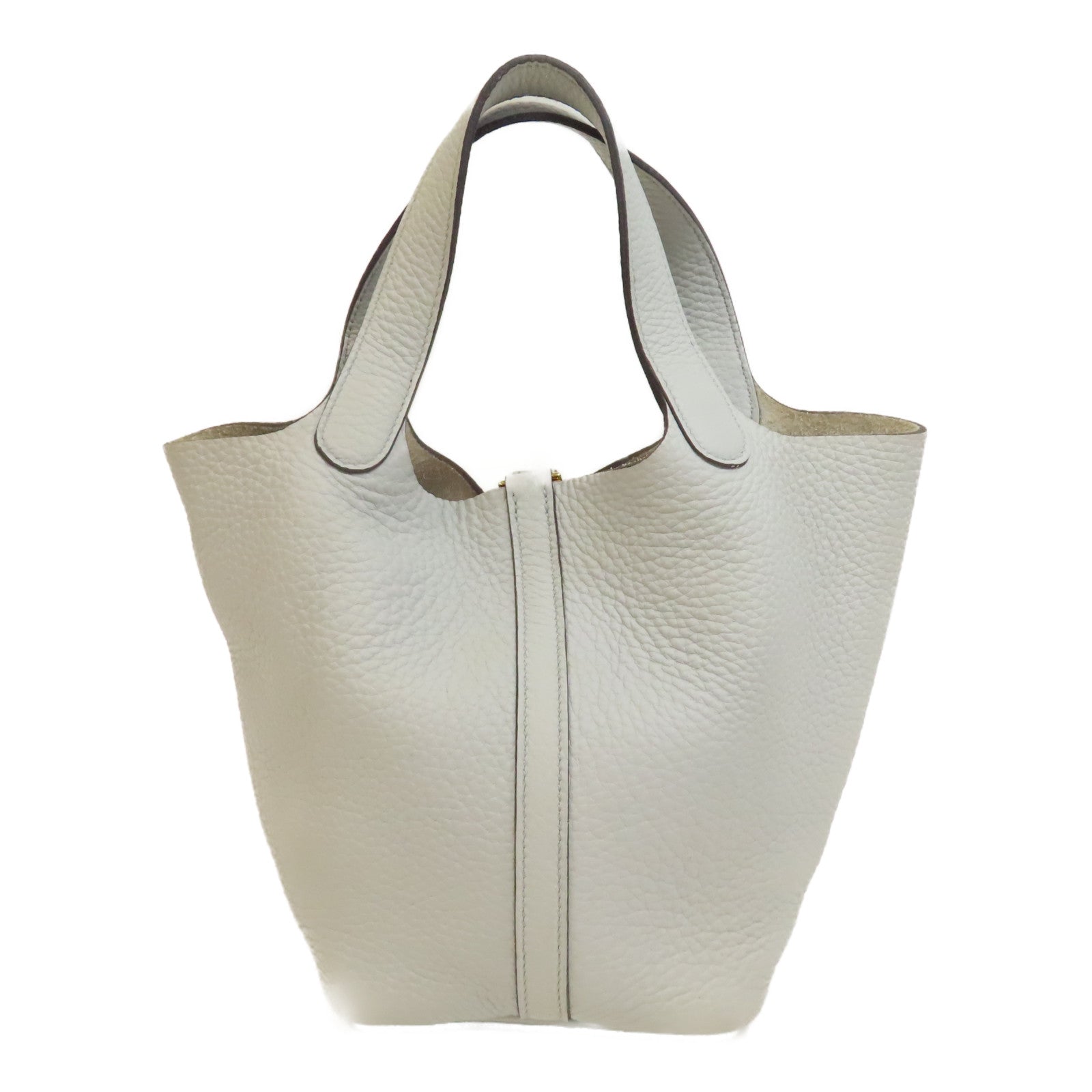 HERMES Clemence皮革Picotin PM金扣手挽袋Blue Pale/淺藍色