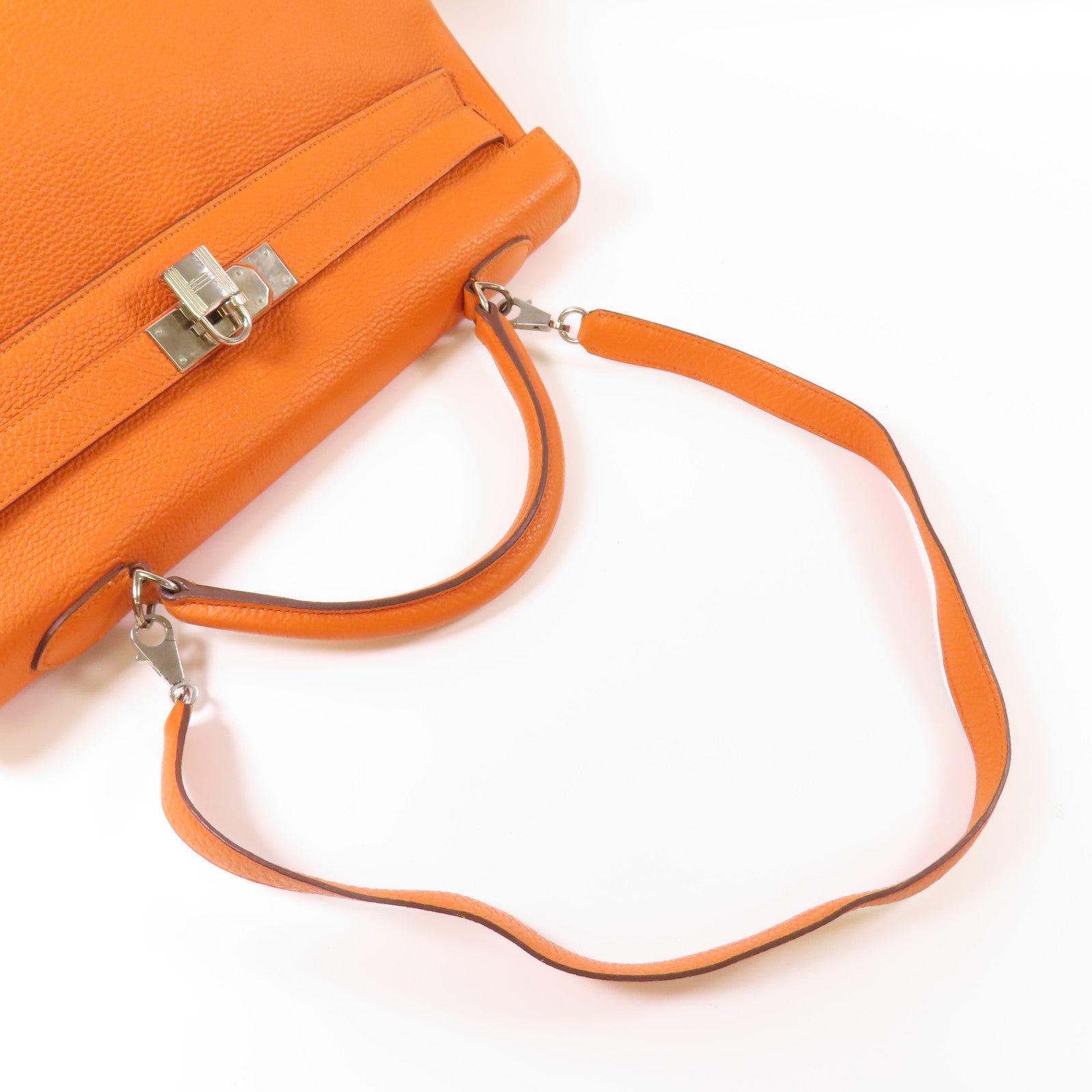 HERMES Togo皮革Kelly40銀扣手挽肩背兩用袋Orange