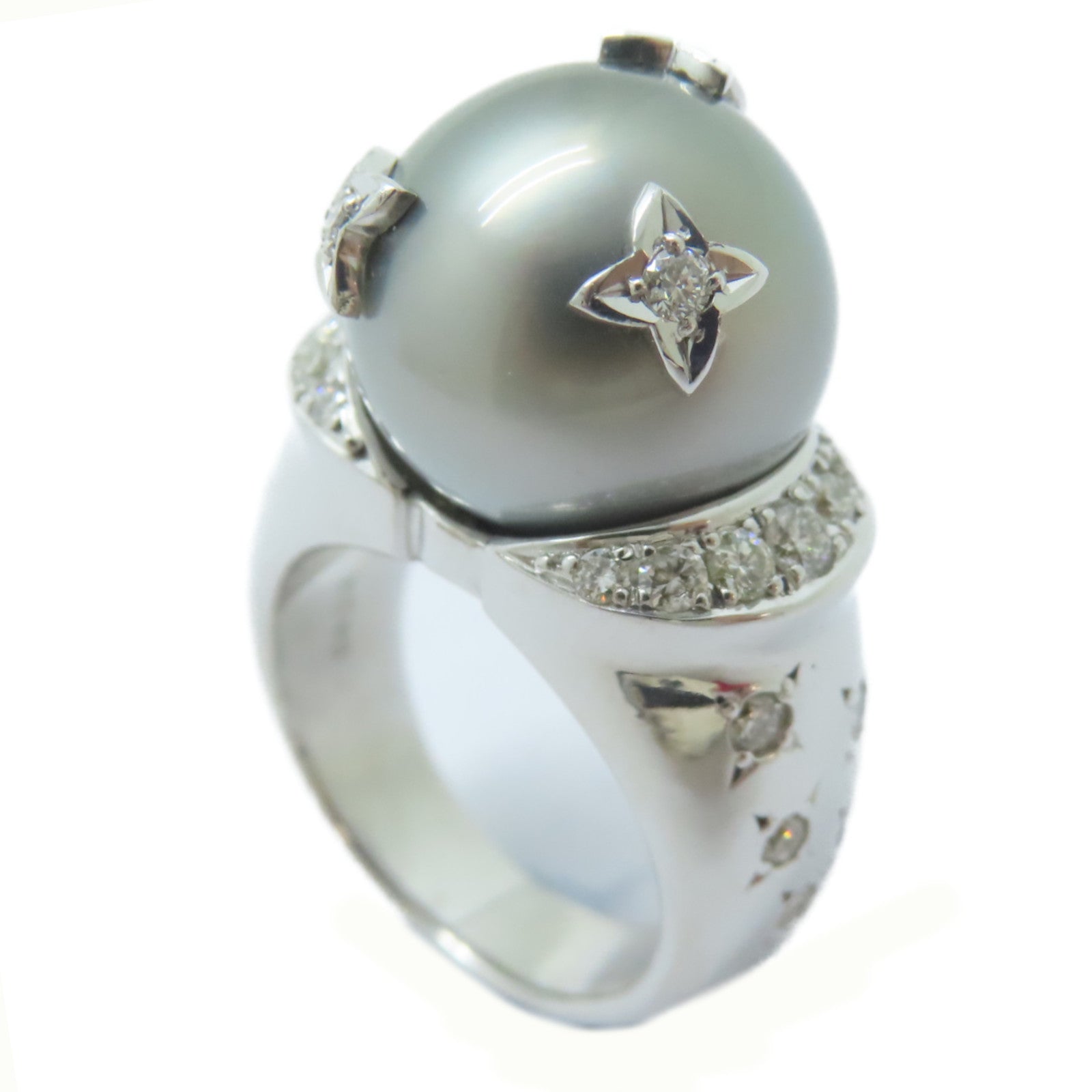 JEWELRY 18K白金Pearl Ring 14.3mm珍珠/0.668ct鑽石戒指US#6.75