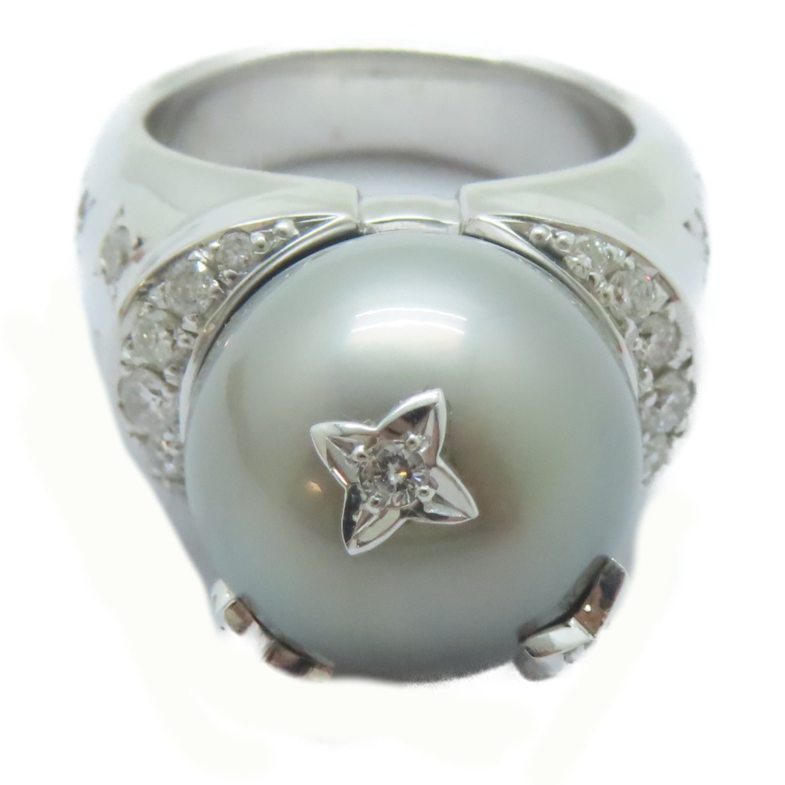 JEWELRY 18K白金Pearl Ring 14.3mm珍珠/0.668ct鑽石戒指US#6.75