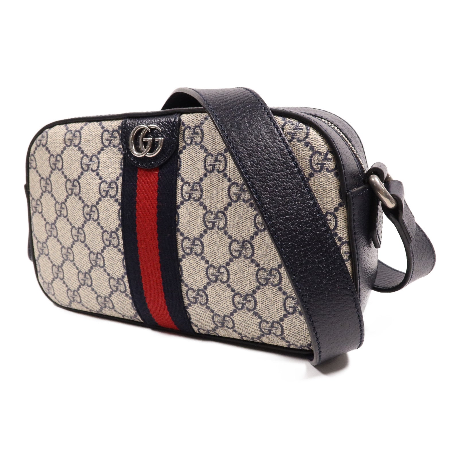 GUCCI 塗層帆布Shoulder Bag銀扣肩背袋