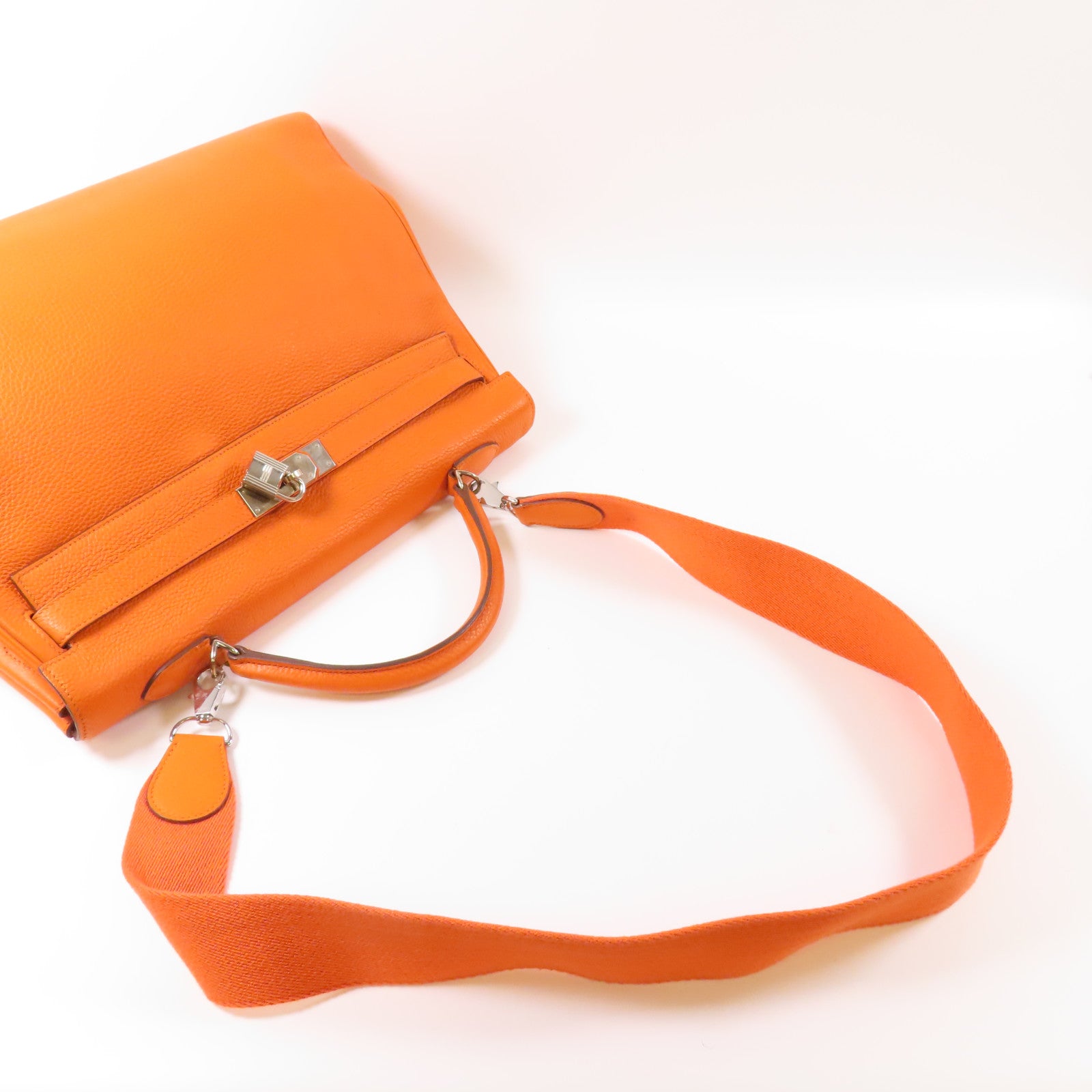 HERMES Togo皮革Kelly40銀扣手挽肩背兩用袋Orange