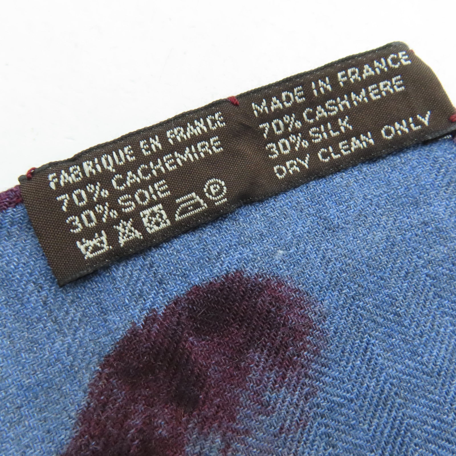 HERMES 羊絨/絲質Scarf圍巾藍色/酒紅色