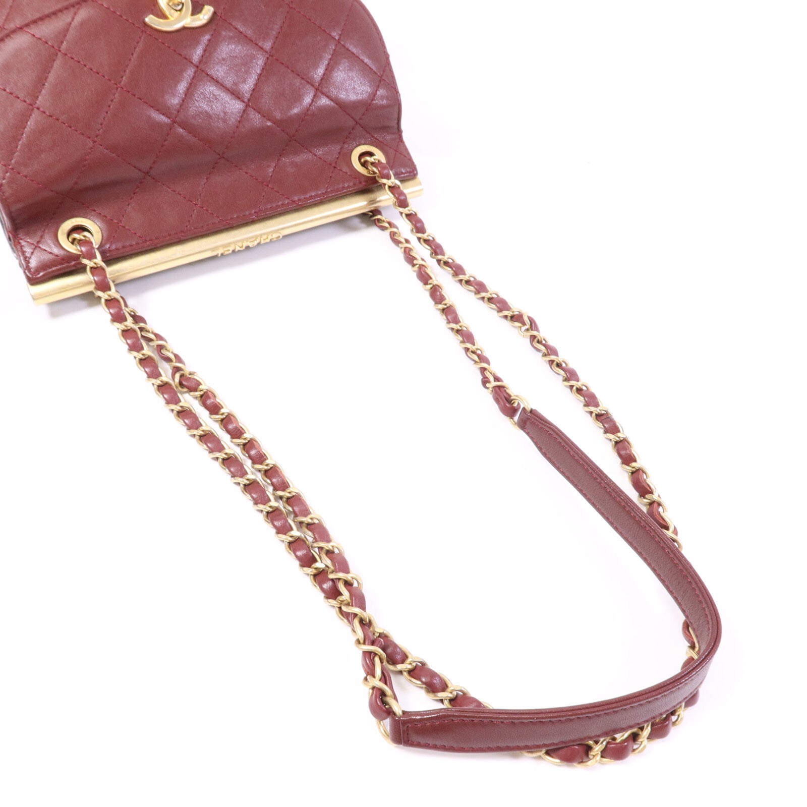 CHANEL 牛皮皮革Chain Shoulder Bag金扣鏈帶肩背袋