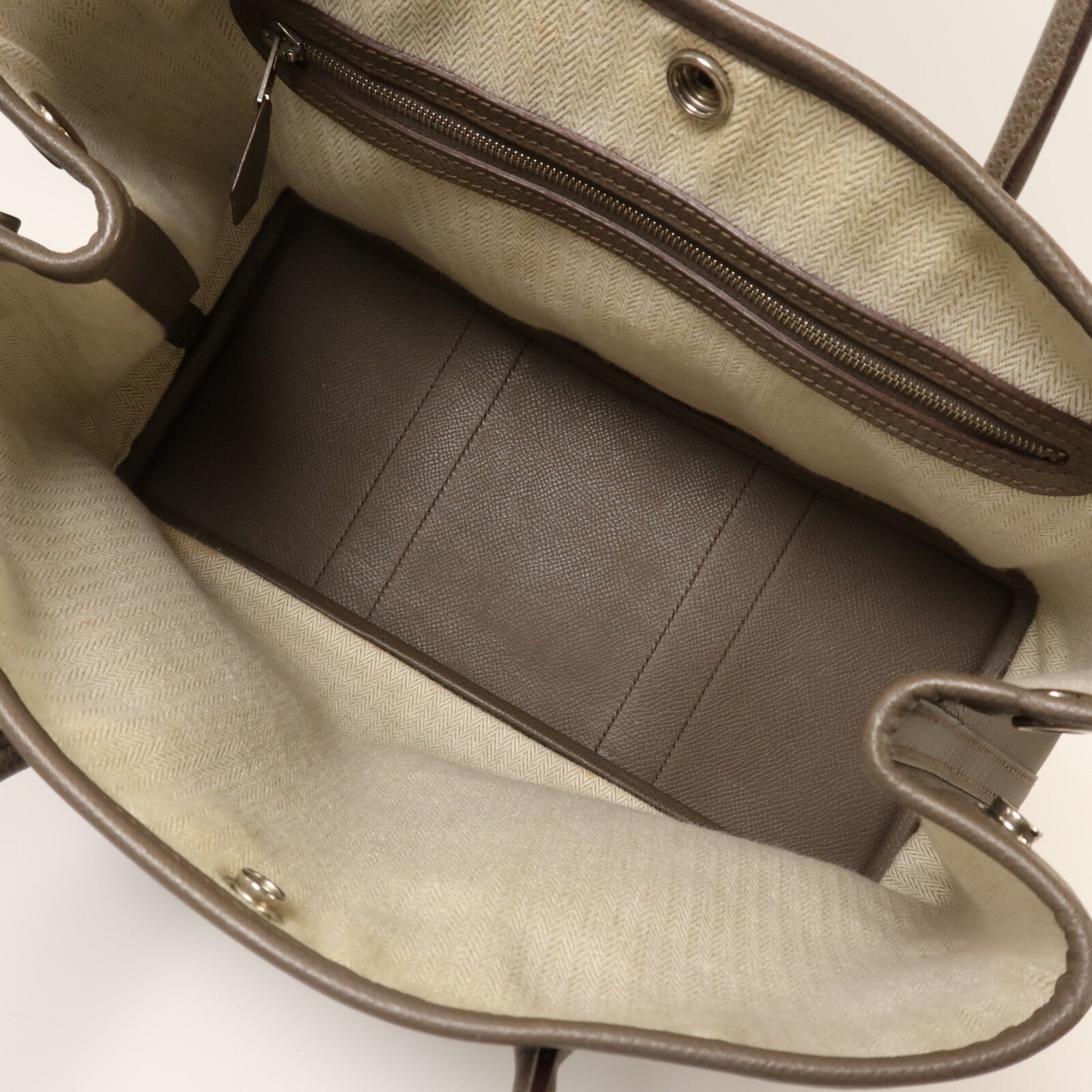 HERMES 【激減優惠】Epsom皮革Garden Party TPM銀扣手挽袋Etain