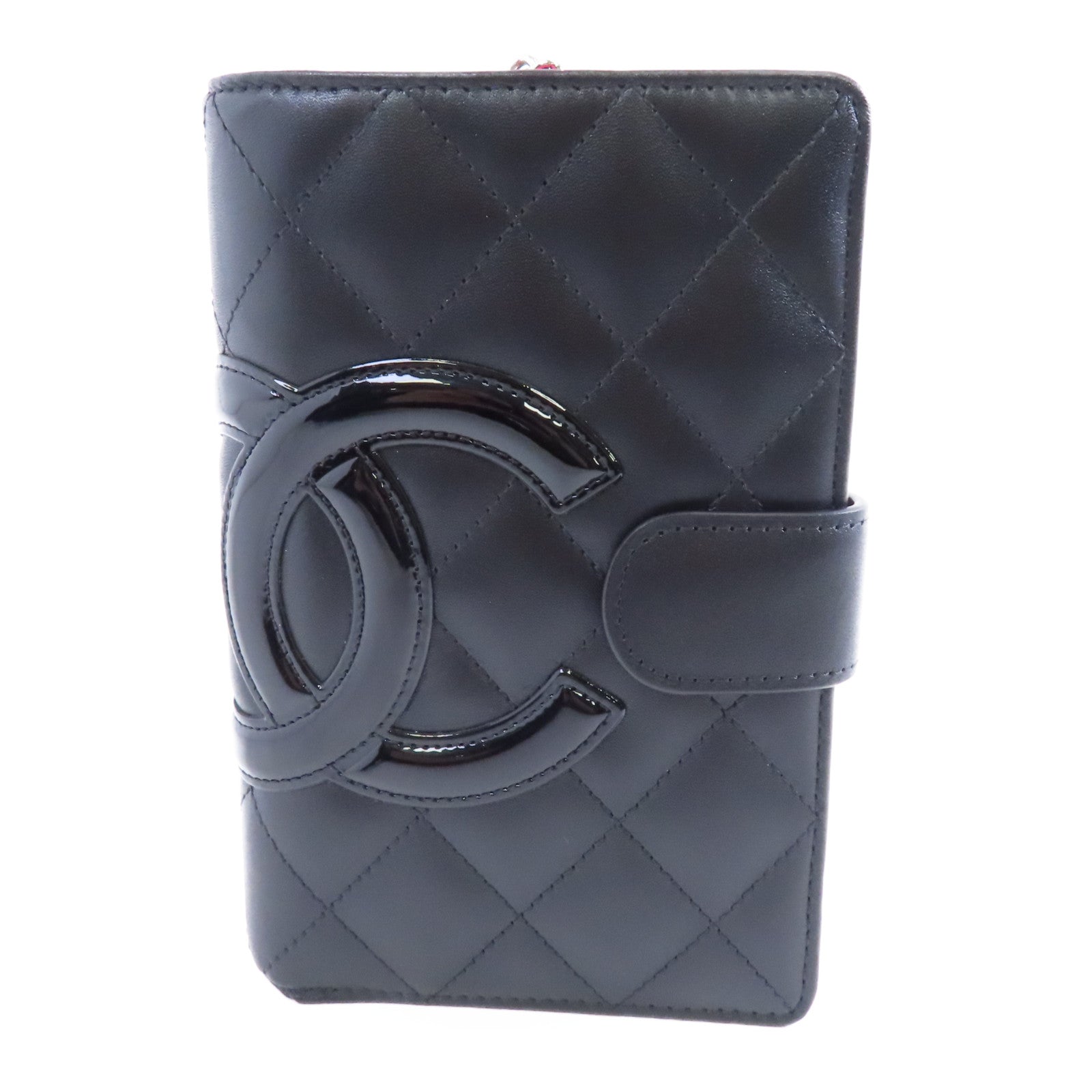 CHANEL 菱格牛皮皮革Cambon Wallet銀扣錢包黑色