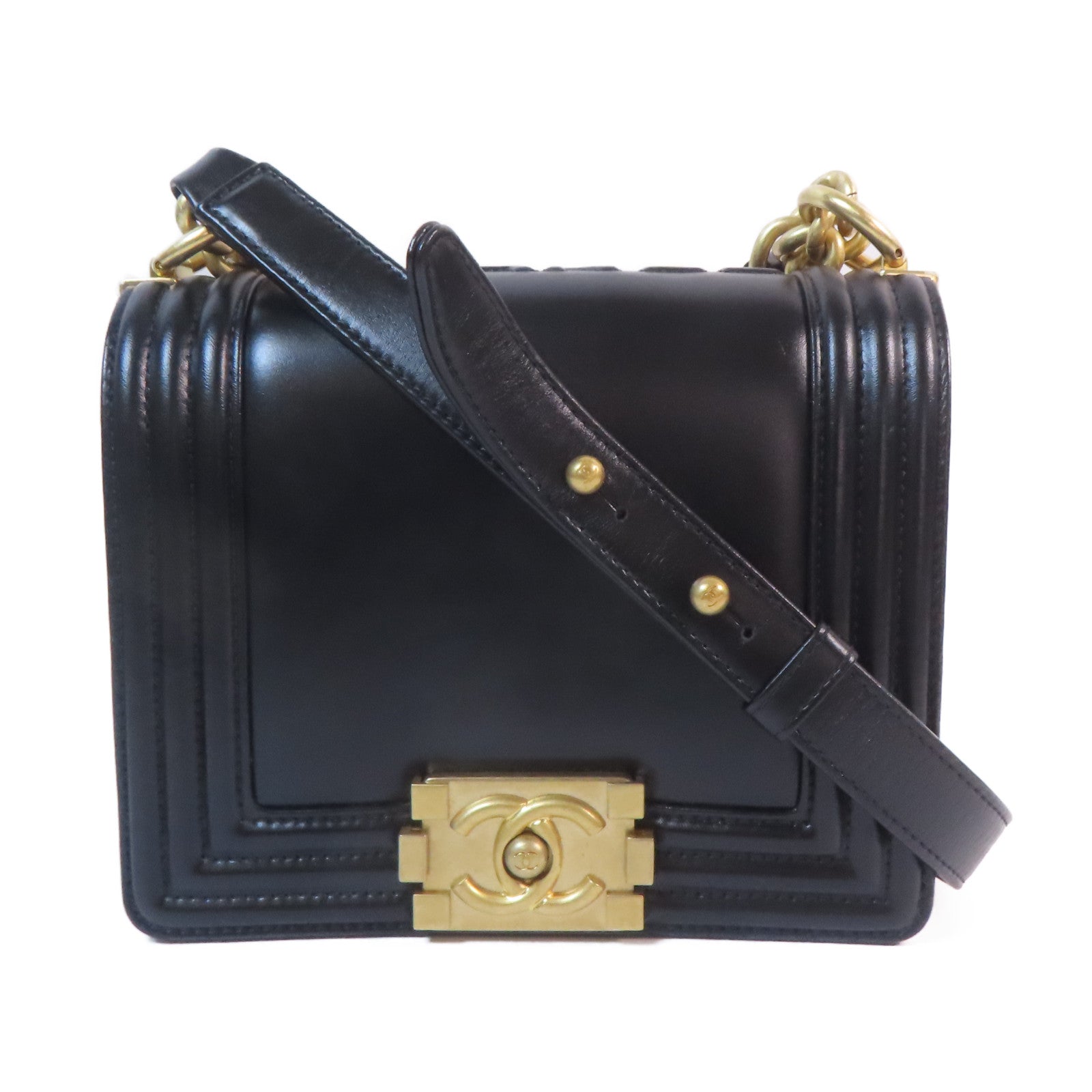 CHANEL 【激減優惠】牛皮皮革Chain Shoulder金扣鏈帶肩背袋黑色