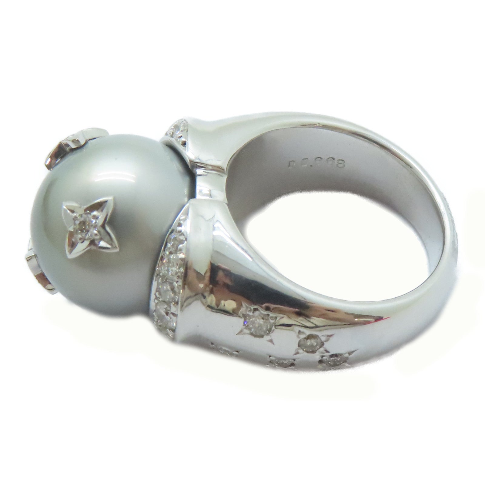 JEWELRY 18K白金Pearl Ring 14.3mm珍珠/0.668ct鑽石戒指US#6.75