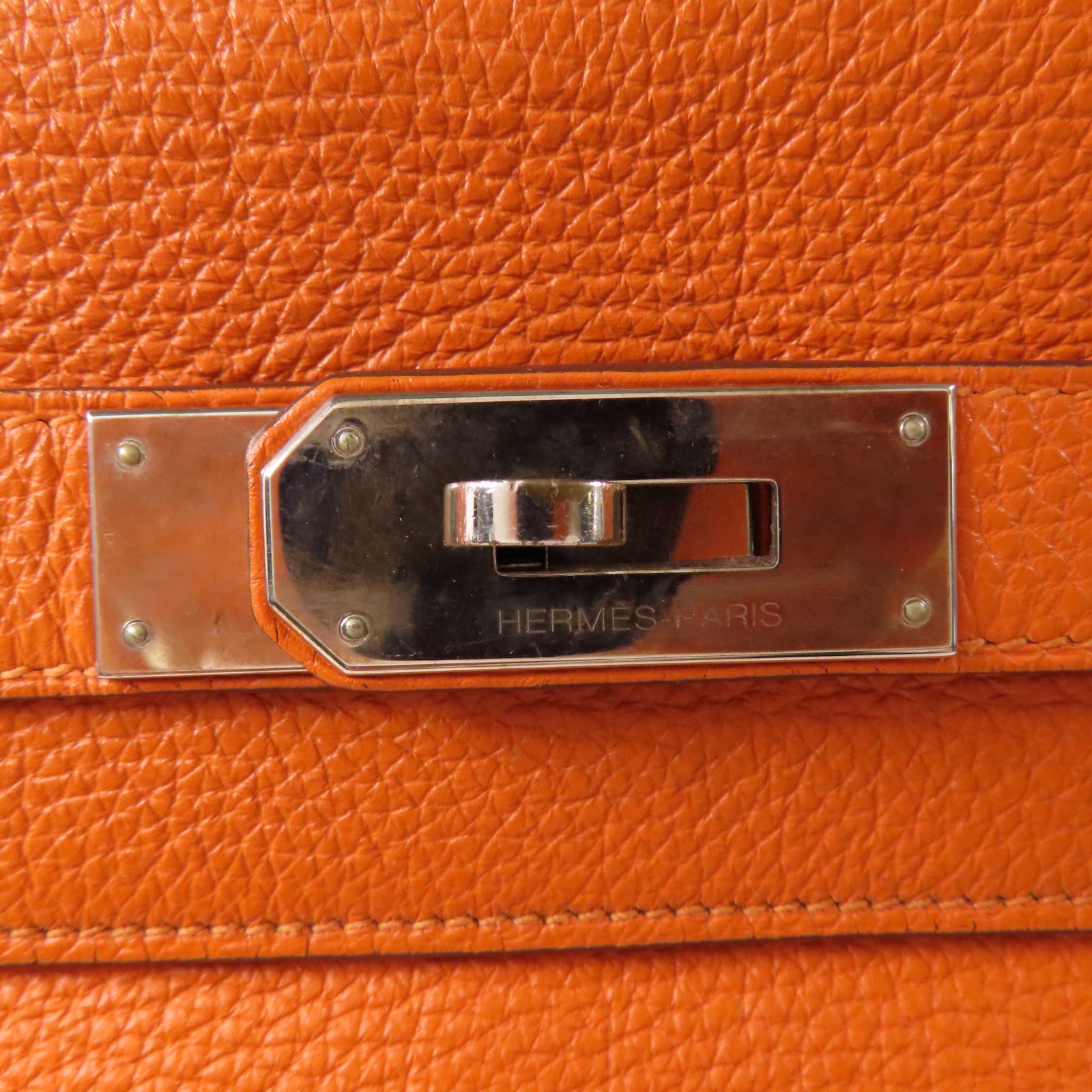 HERMES Togo皮革Kelly40銀扣手挽肩背兩用袋Orange
