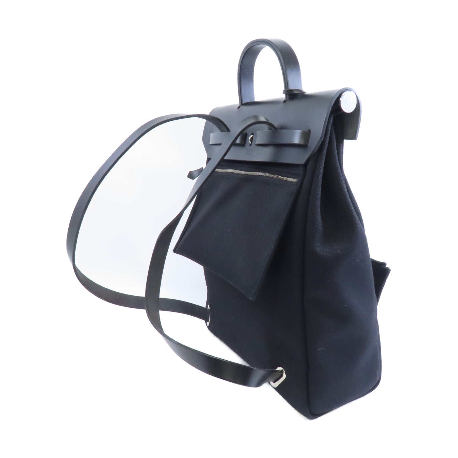 HERMES 帆布/皮革Herbag Backpack 銀扣背包黑色