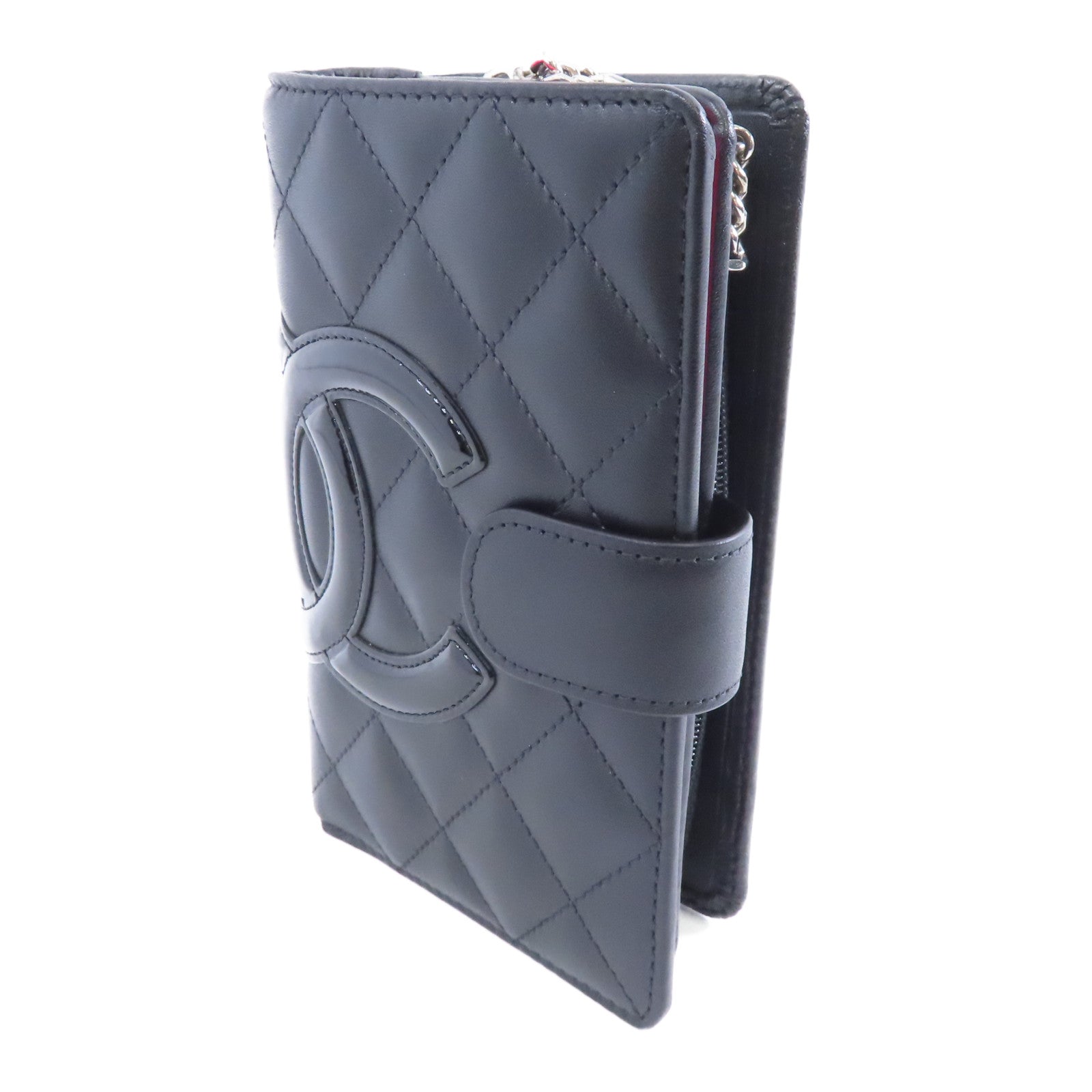 CHANEL 菱格牛皮皮革Cambon Wallet銀扣錢包黑色