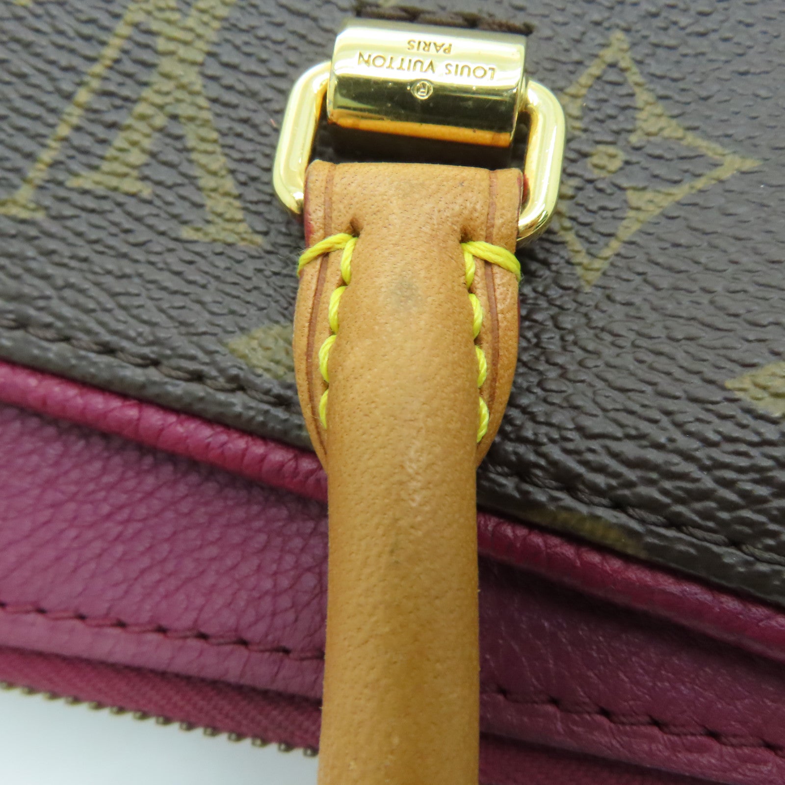 LOUIS VUITTON Monogram Pallas MM Gold Buckle Handle Shoulder Bag Fuchsia/Brown