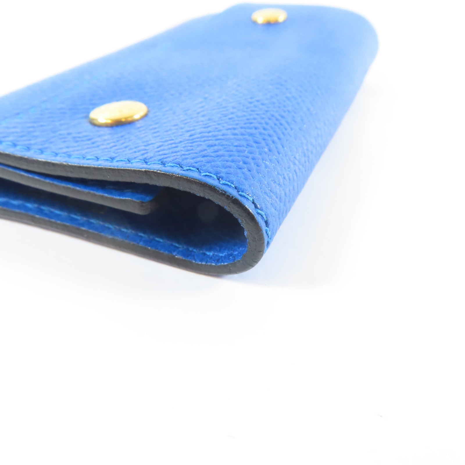 HERMES Veau Epsom皮革Key Case金扣鎖匙包藍色