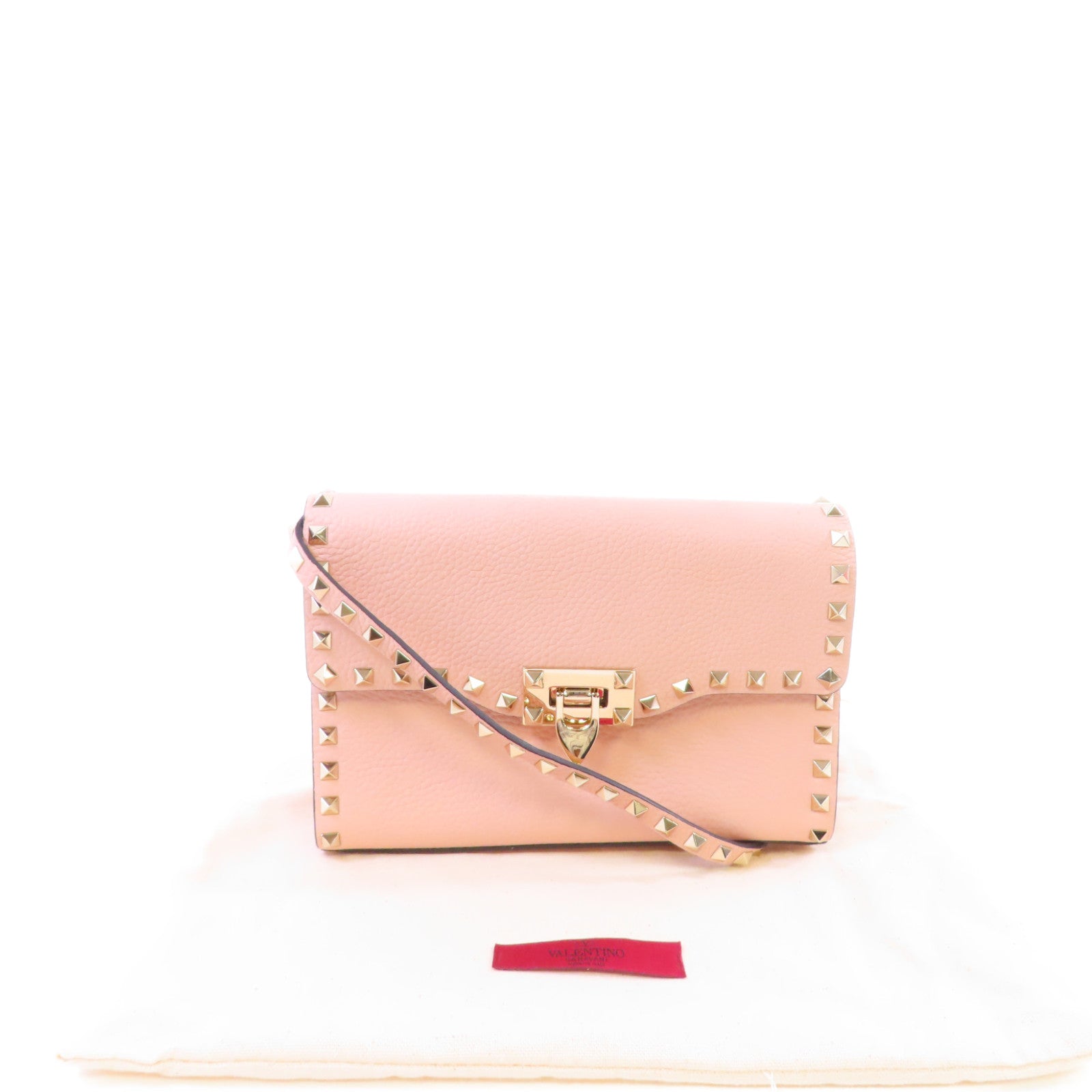 Valentino 牛皮皮革Rockstud Shoulder Bag金扣肩背袋粉紅色