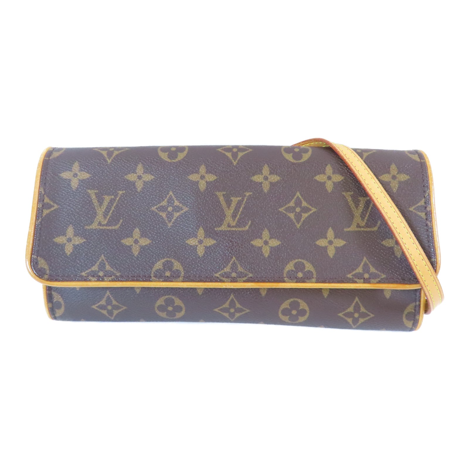 LOUIS VUITTON Monogram Pochette Twin金扣肩背袋啡色