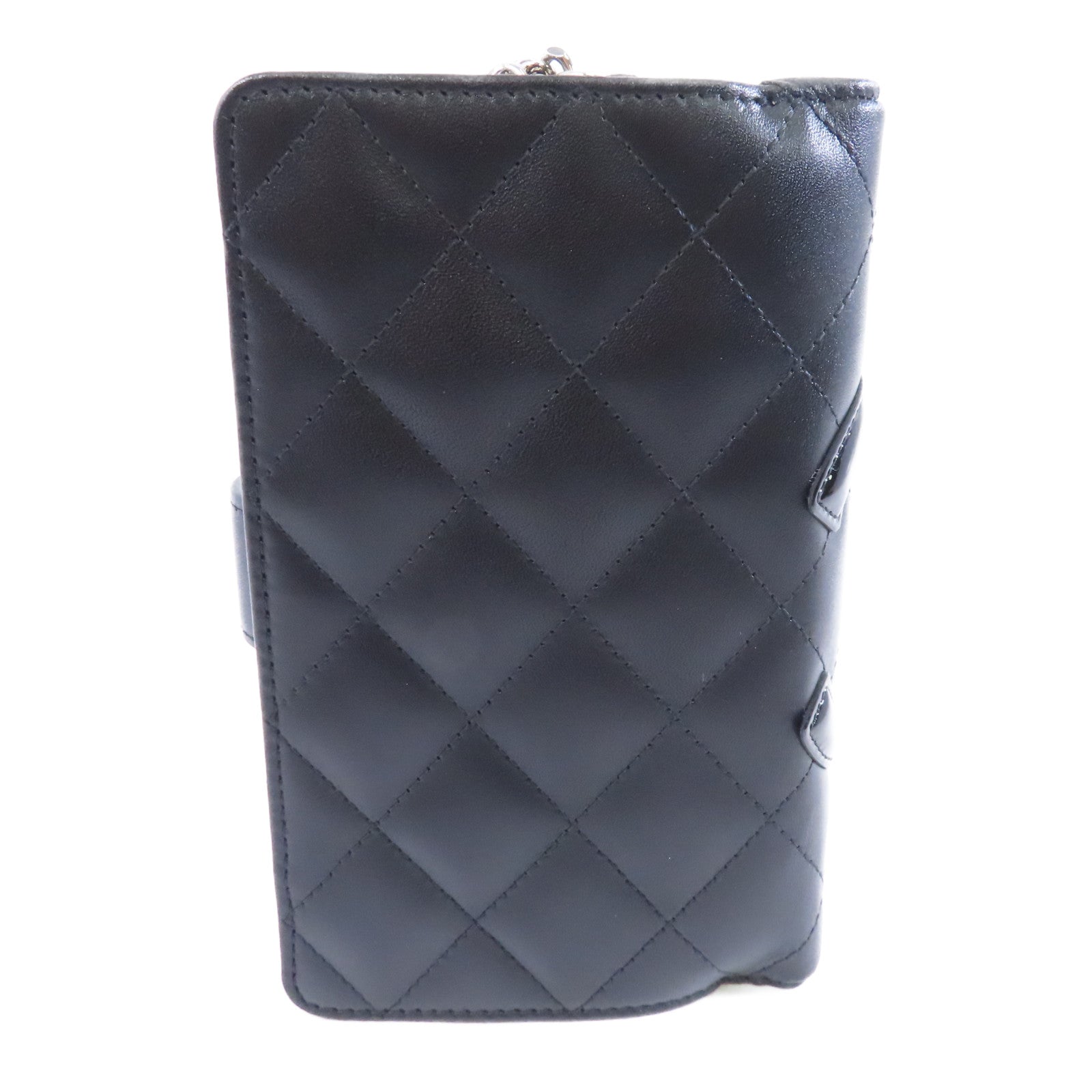 CHANEL 菱格牛皮皮革Cambon Wallet銀扣錢包黑色