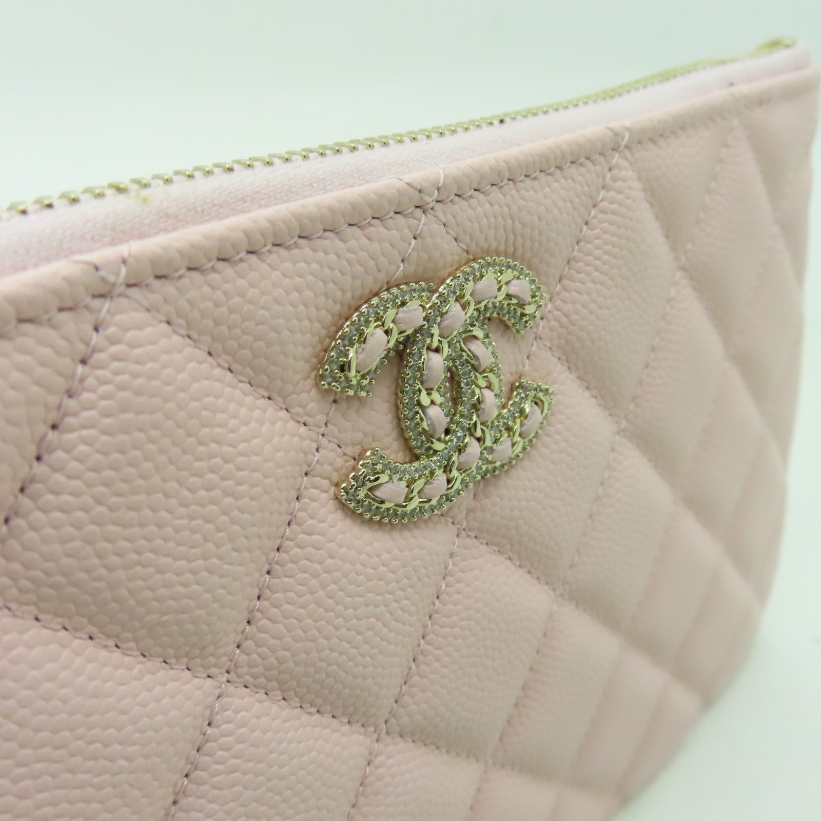 CHANEL 菱格Caviar皮革Clutch Bag金扣手拿包粉紅色