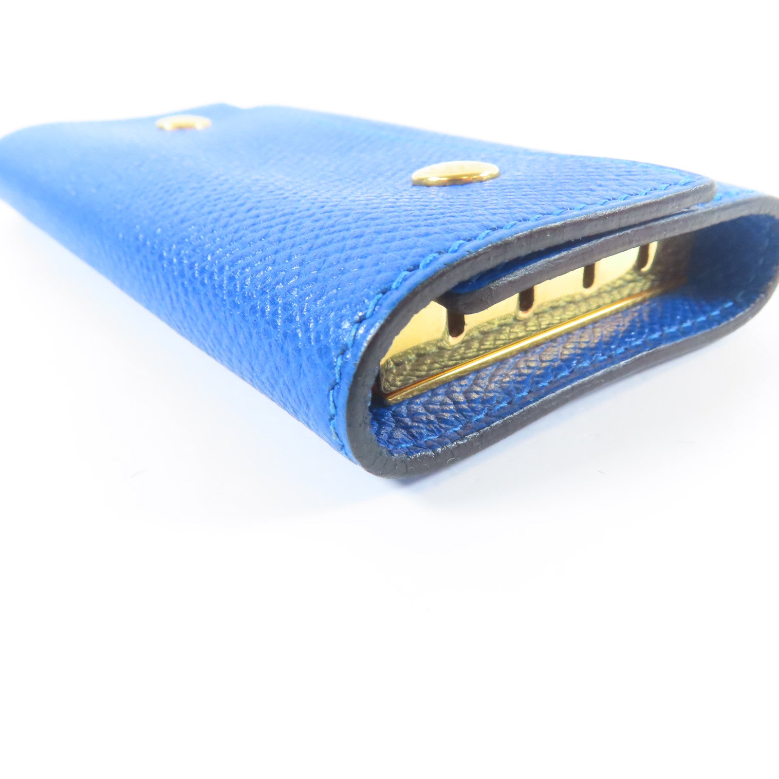 HERMES Veau Epsom皮革Key Case金扣鎖匙包藍色