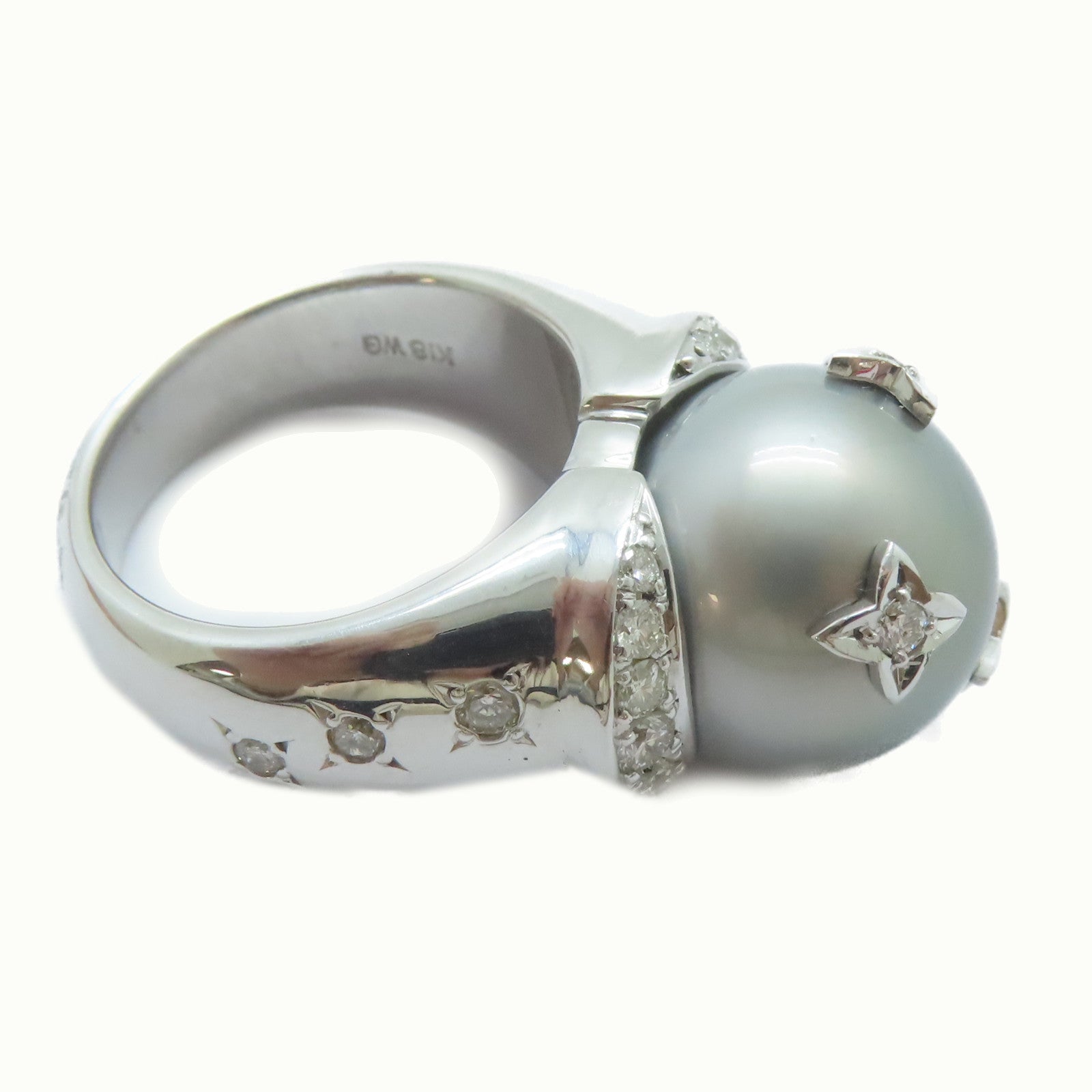 JEWELRY 18K白金Pearl Ring 14.3mm珍珠/0.668ct鑽石戒指US#6.75