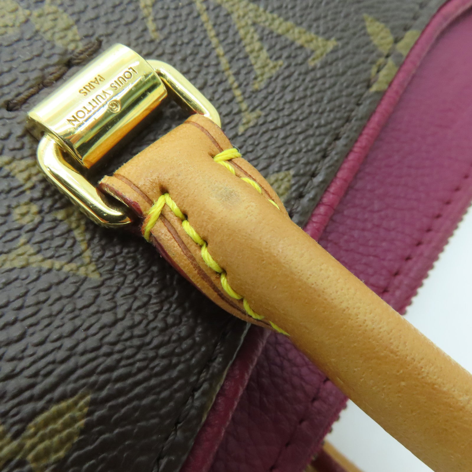 LOUIS VUITTON Monogram Pallas MM Gold Buckle Handle Shoulder Bag Fuchsia/Brown