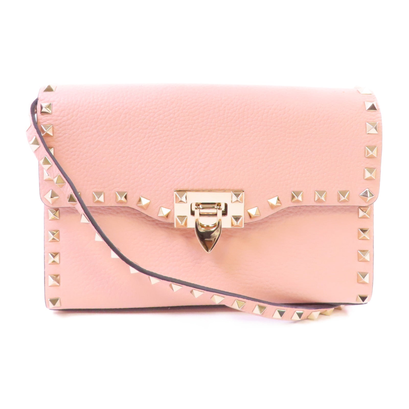 Valentino 牛皮皮革Rockstud Shoulder Bag金扣肩背袋粉紅色