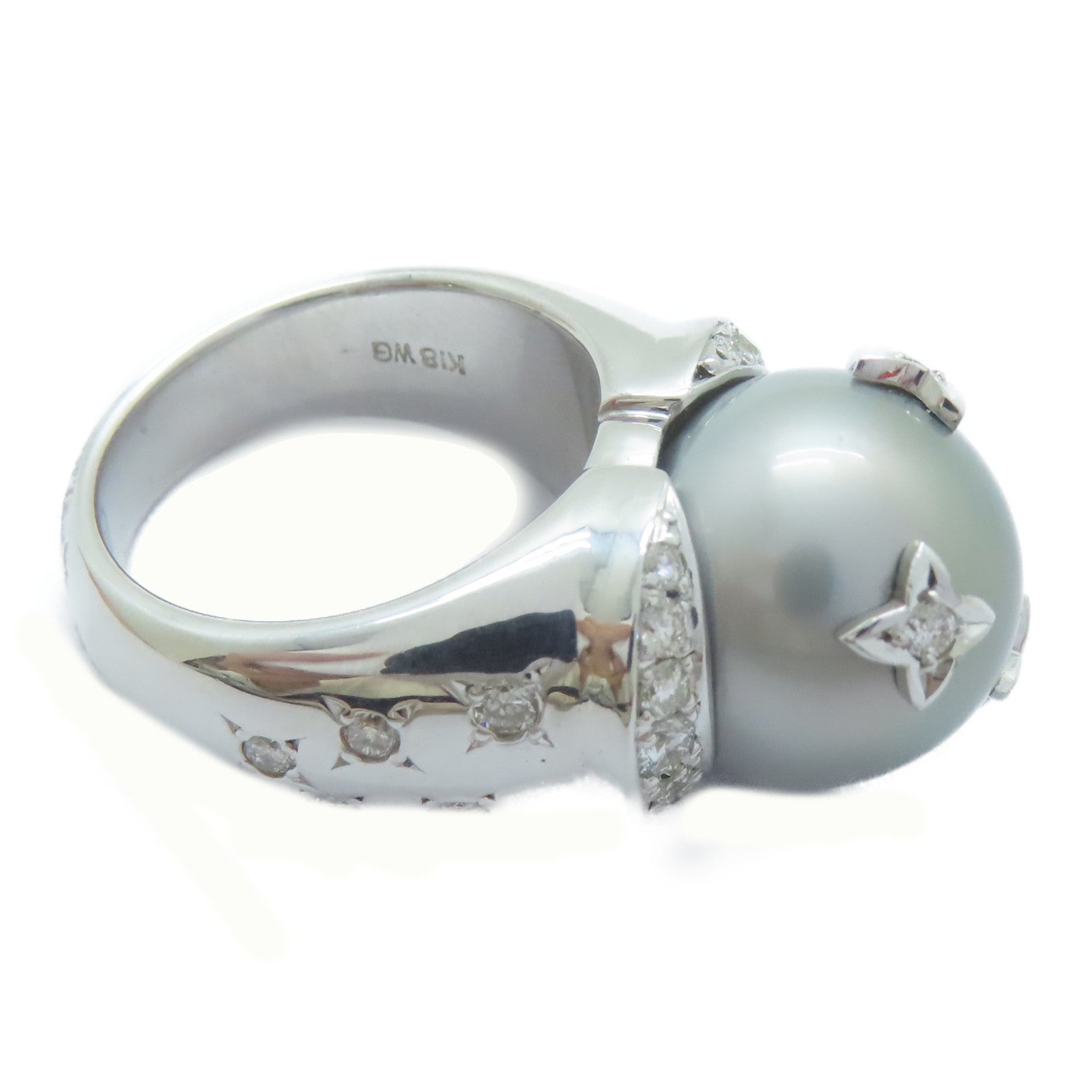 JEWELRY 18K白金Pearl Ring 14.3mm珍珠/0.668ct鑽石戒指US#6.75