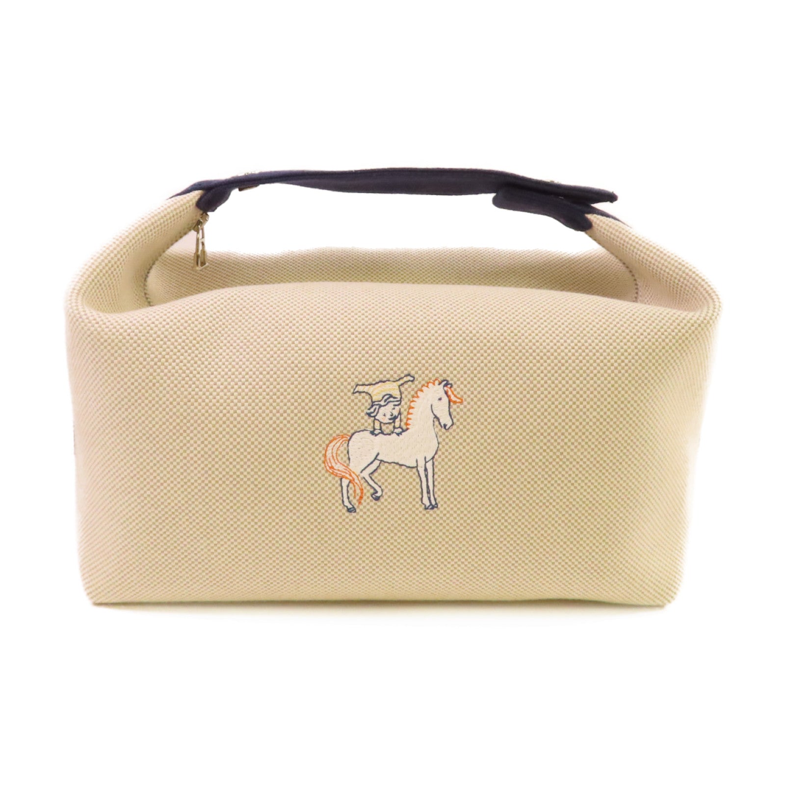 HERMES Herringbone帆布Bride A Brac GM Hand Bag銀扣手挽袋Gris Perle珍珠灰色/藍色