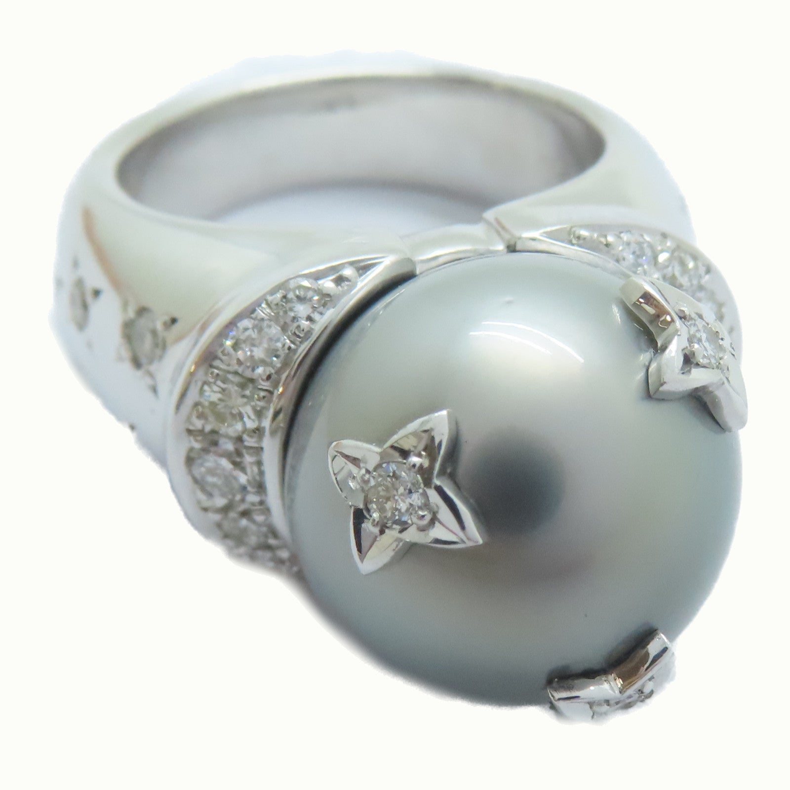 JEWELRY 18K白金Pearl Ring 14.3mm珍珠/0.668ct鑽石戒指US#6.75