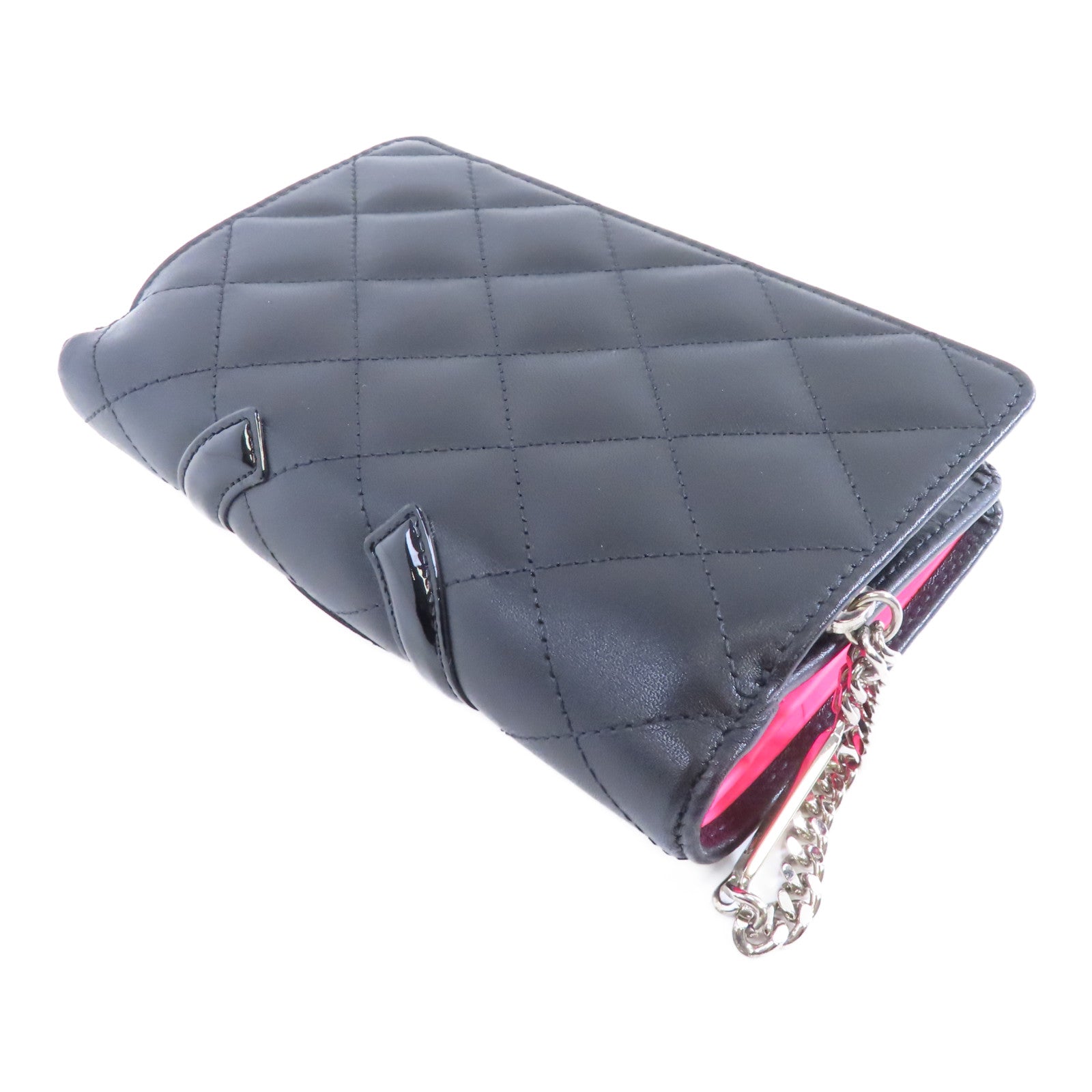 CHANEL 菱格牛皮皮革Cambon Wallet銀扣錢包黑色