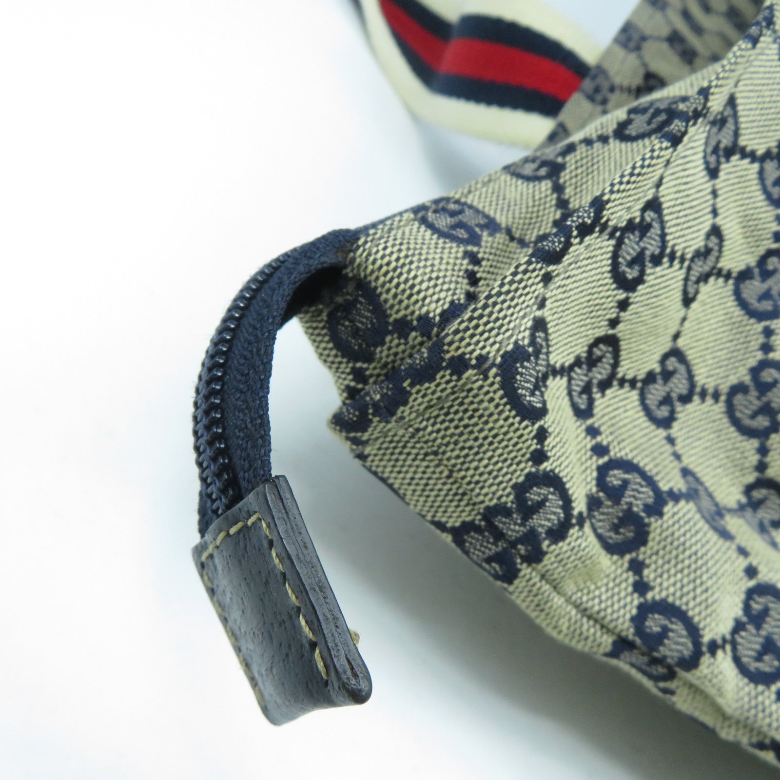 GUCCI 帆布Tote Bag銀扣肩背袋米色/藍色