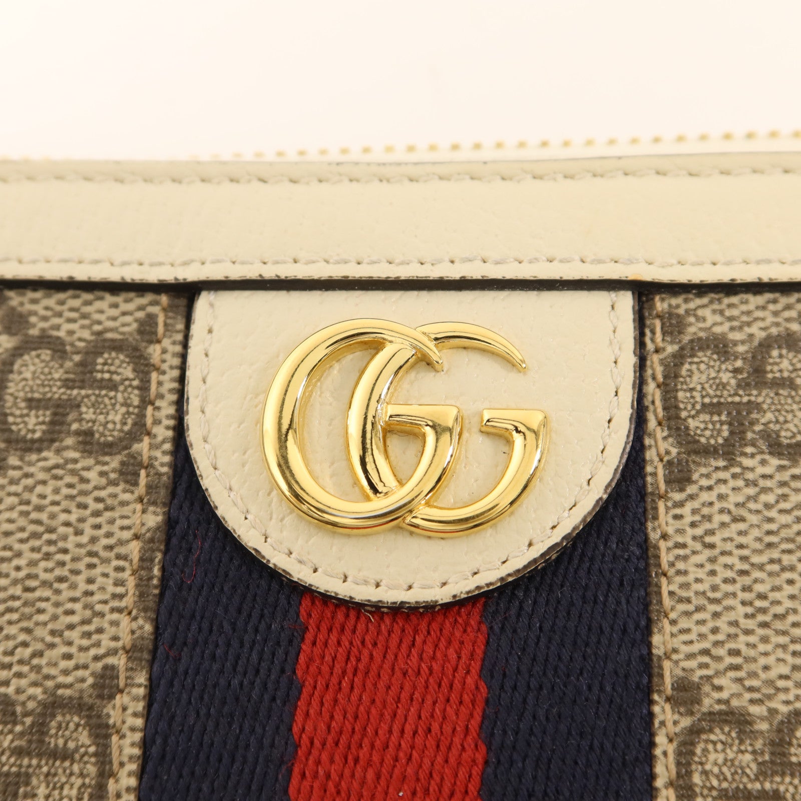 GUCCI 塗層帆布/牛皮皮革Zipper Long Wallet金扣拉鏈長錢包