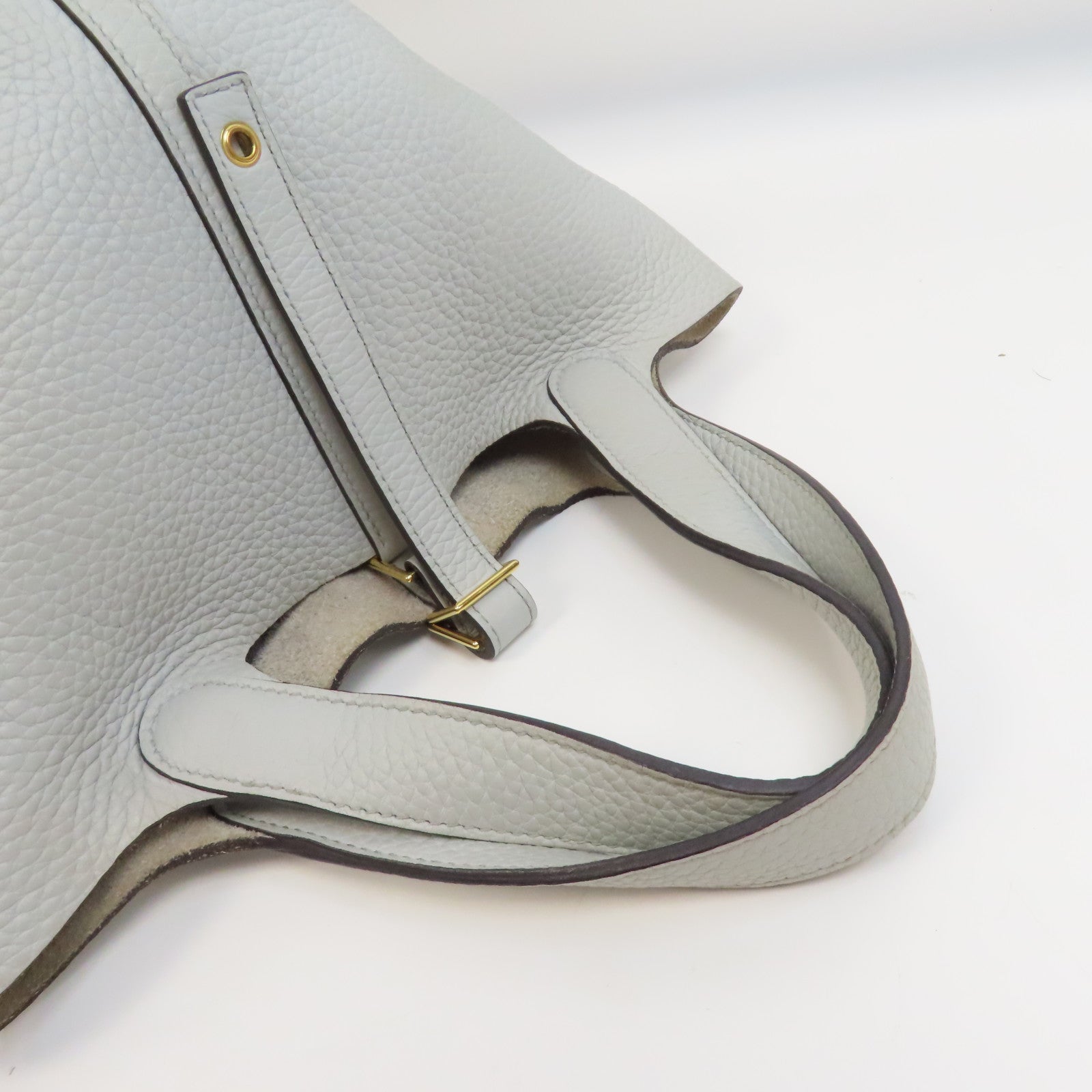 HERMES Clemence皮革Picotin PM金扣手挽袋Blue Pale/淺藍色