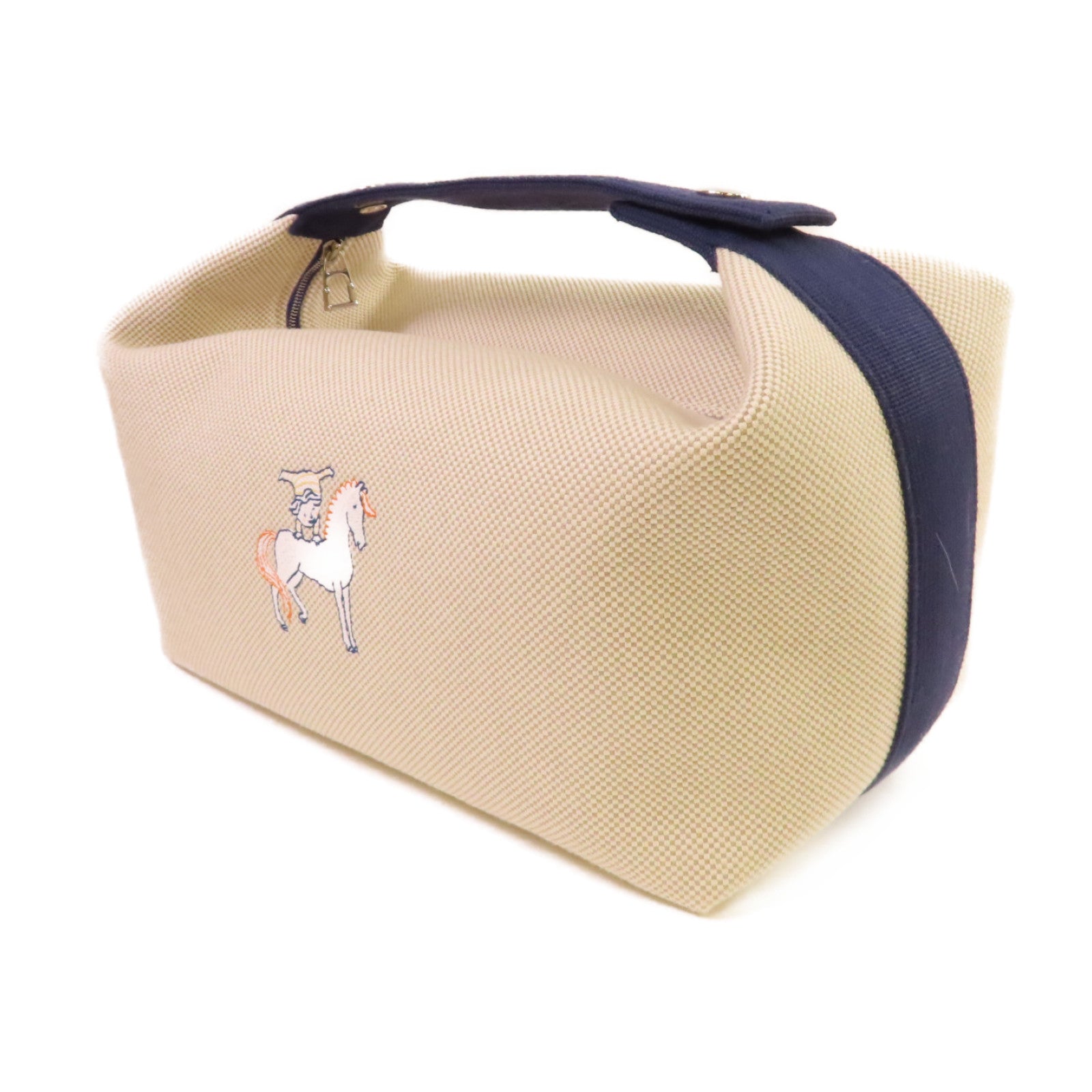 HERMES Herringbone帆布Bride A Brac GM Hand Bag銀扣手挽袋Gris Perle珍珠灰色/藍色