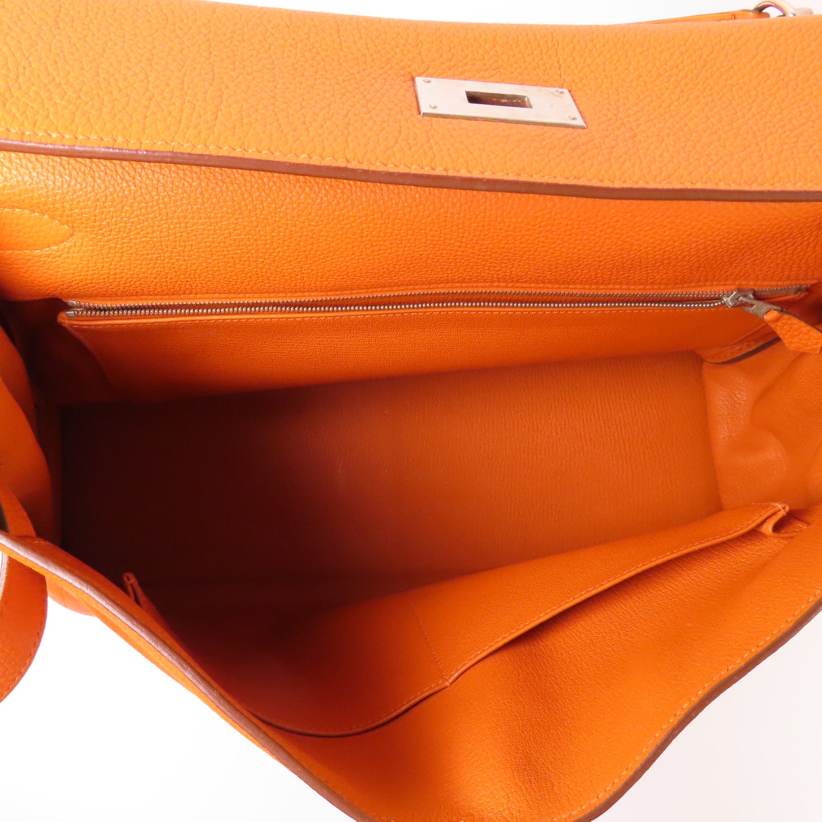 HERMES Togo皮革Kelly40銀扣手挽肩背兩用袋Orange