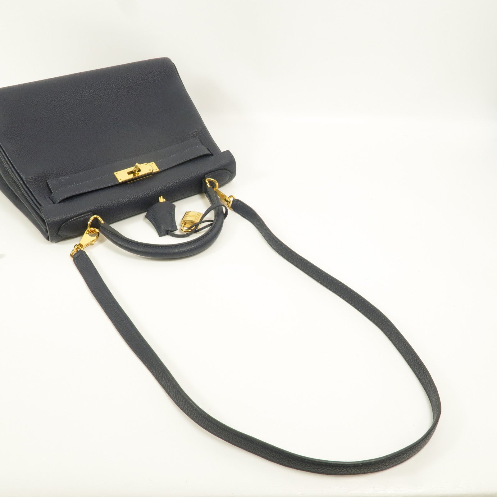 HERMES Togo皮革Kelly 28手挽肩背兩用袋Bleu Nuit