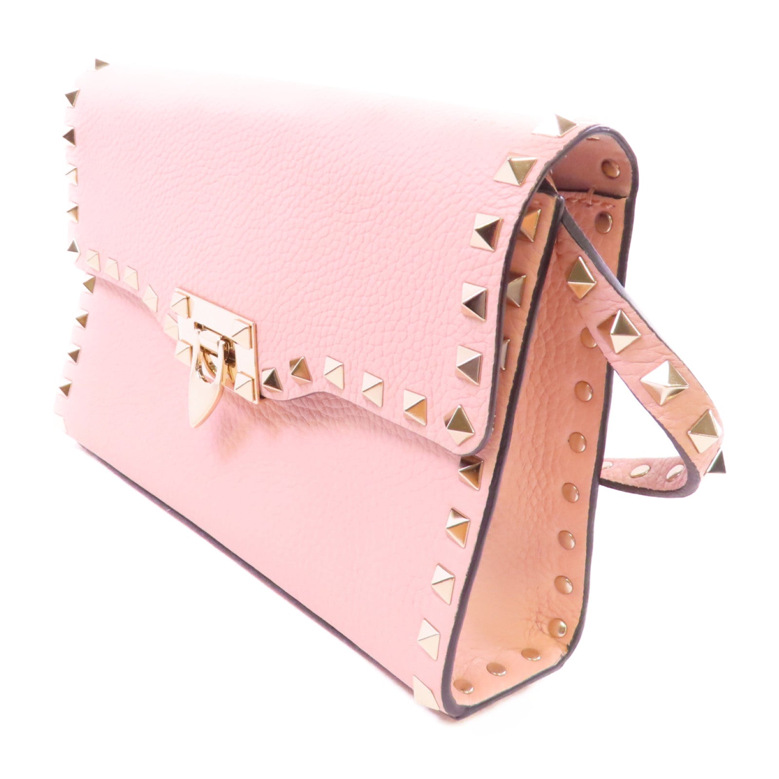 Valentino 牛皮皮革Rockstud Shoulder Bag金扣肩背袋粉紅色